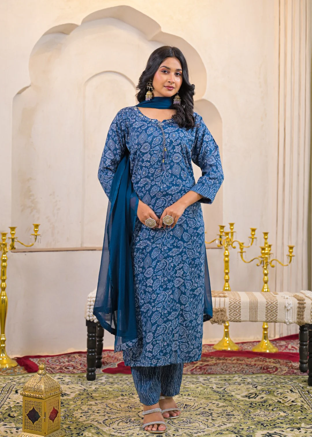 Shanti Azure Printed Cotton Suit Set - Image 4