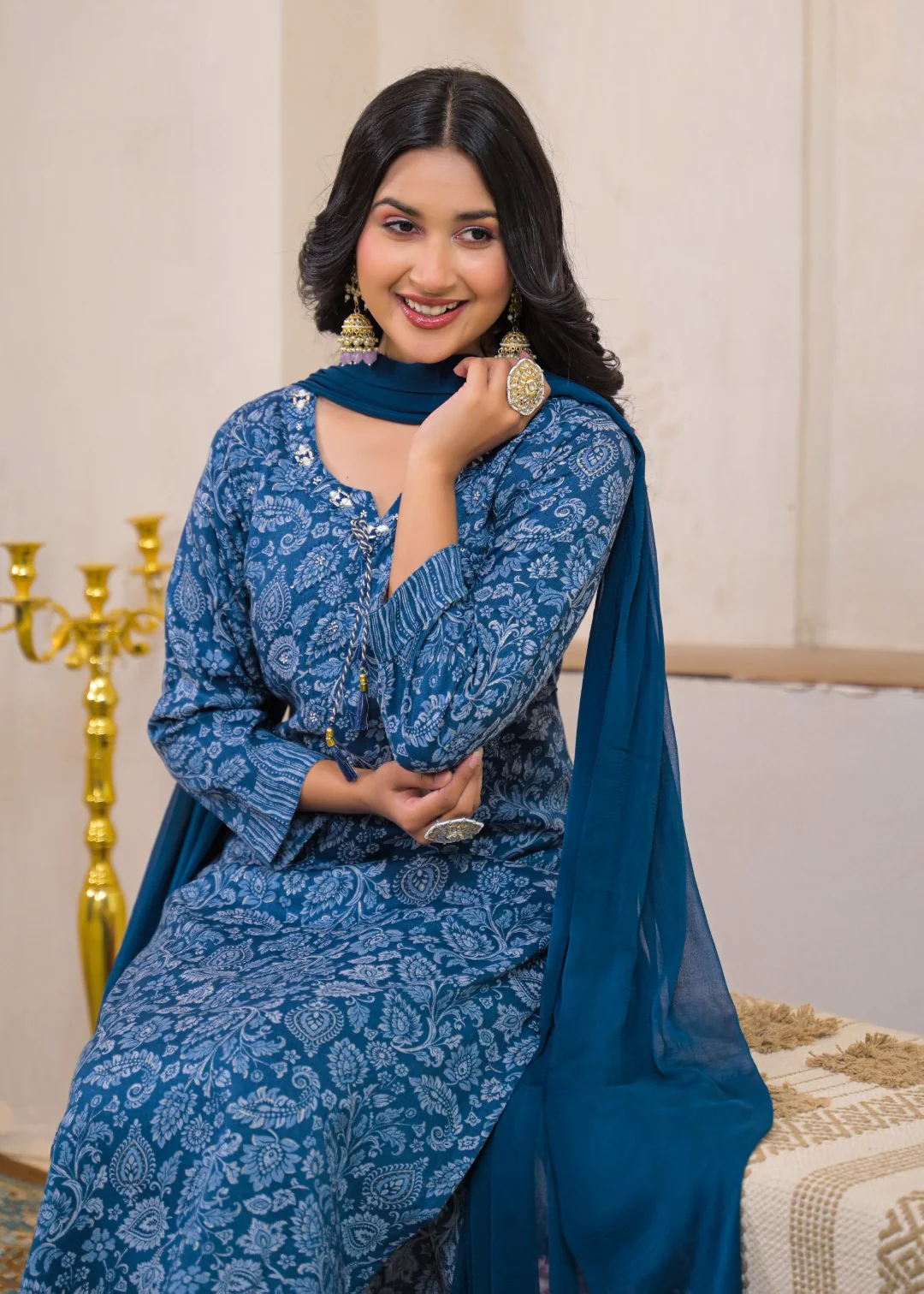 Shanti Azure Printed Cotton Suit Set - Image 6