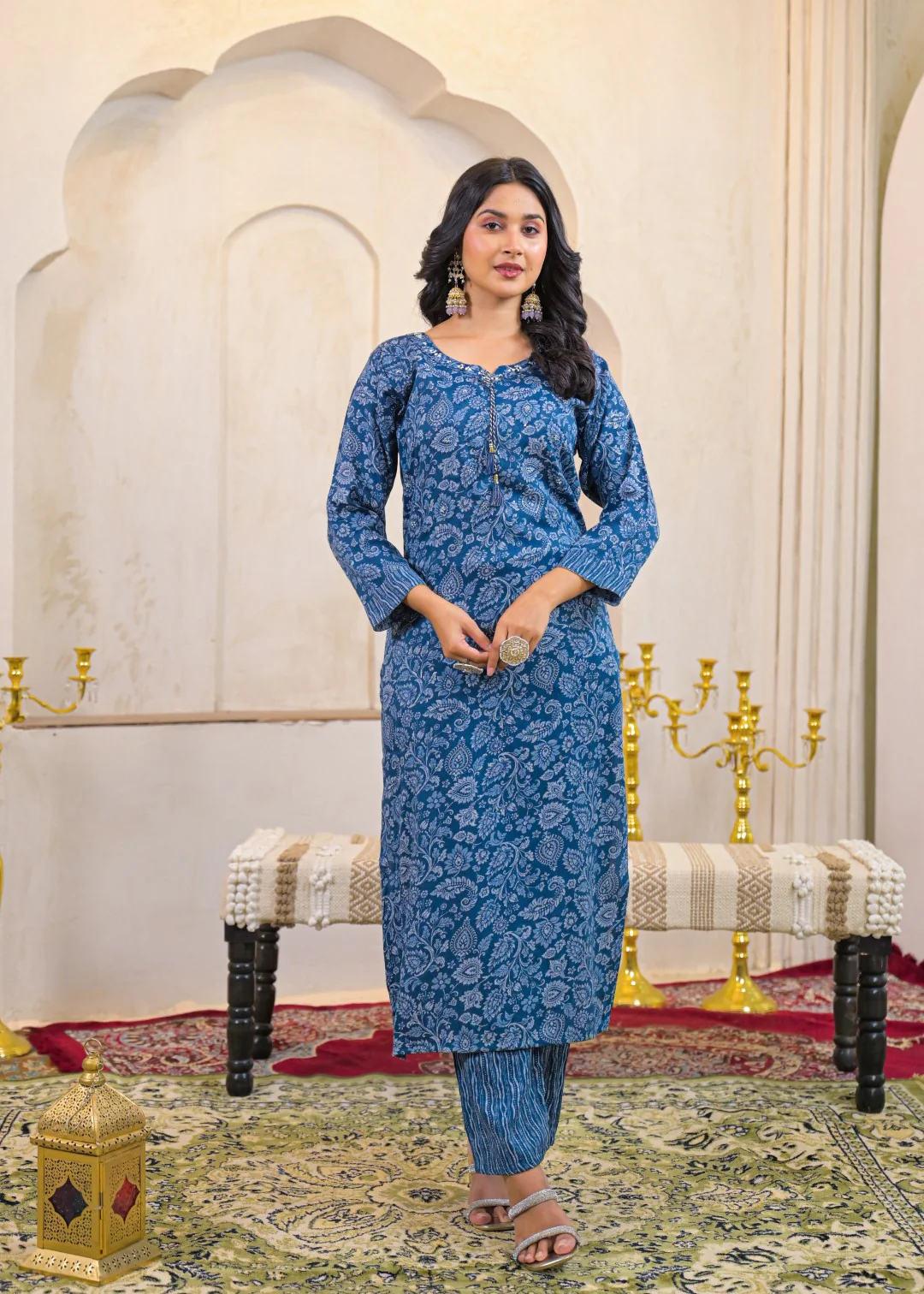 Shanti Azure Printed Cotton Suit Set - Image 7