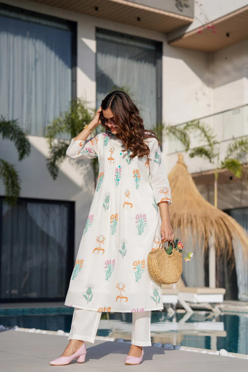 Tiara Dove Printed Cotton Kurta Pant Set - Image 6