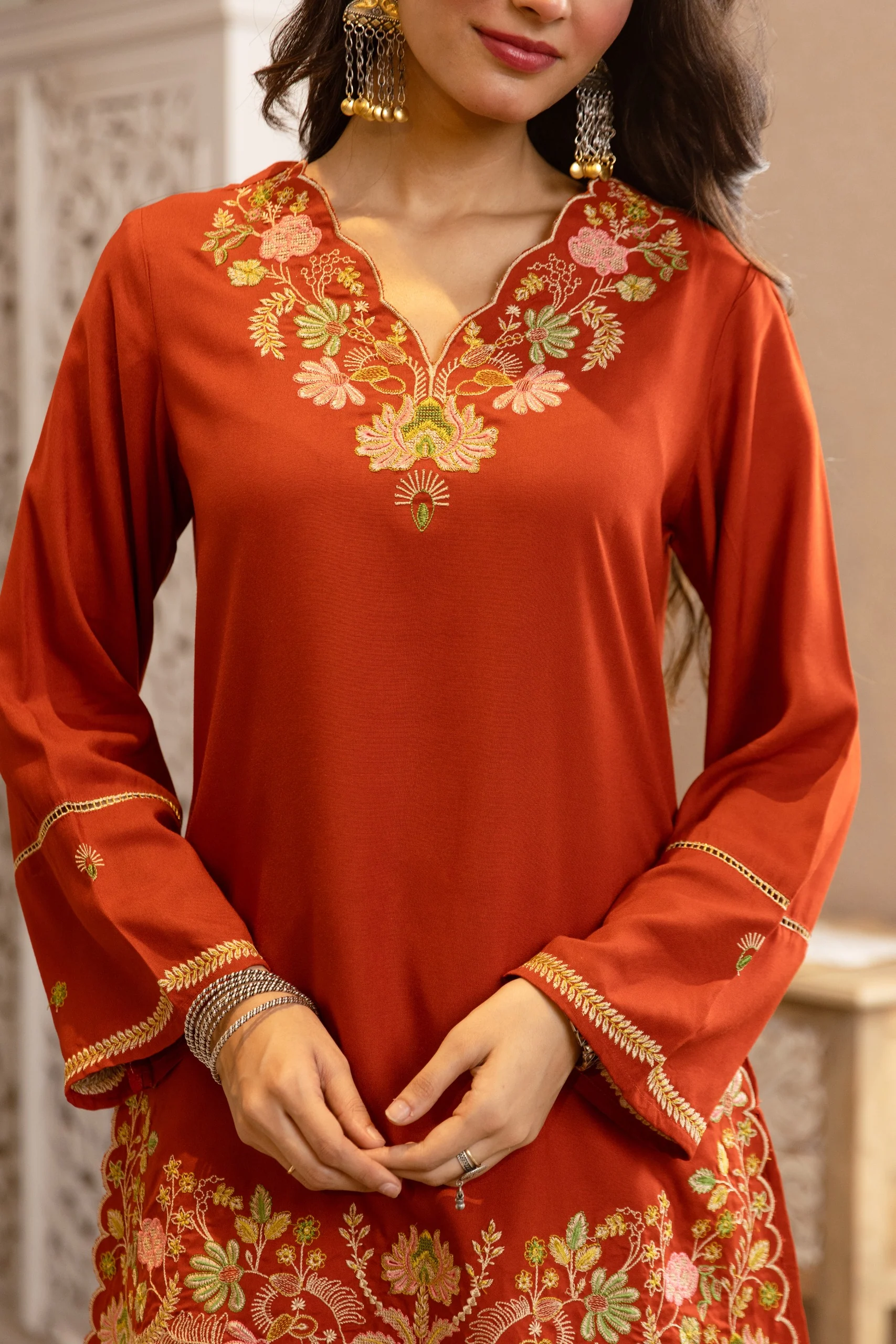 Karen Apricot Embroidery Cotton Co-ord Set - Image 4