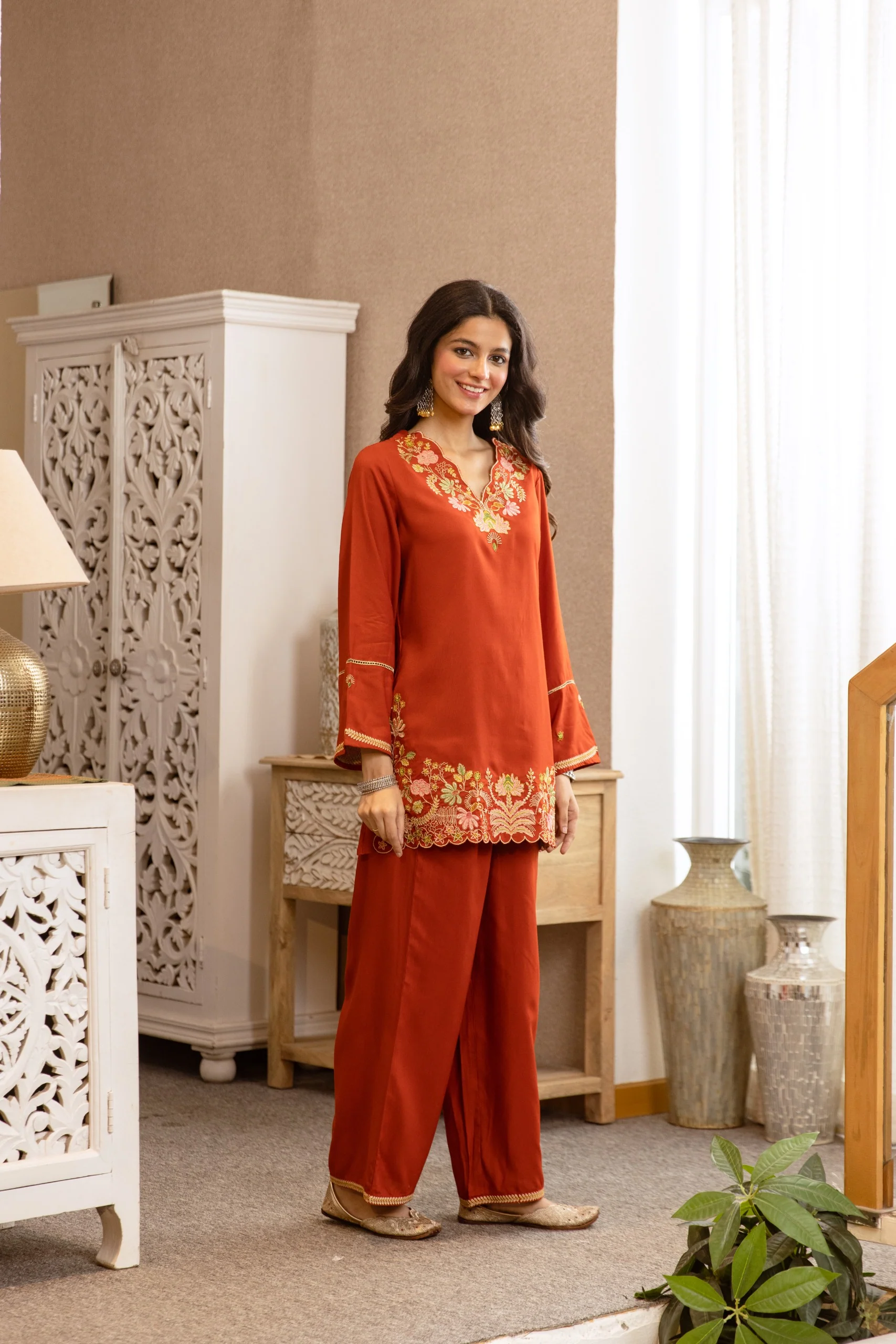 Karen Apricot Embroidery Cotton Co-ord Set - Image 5