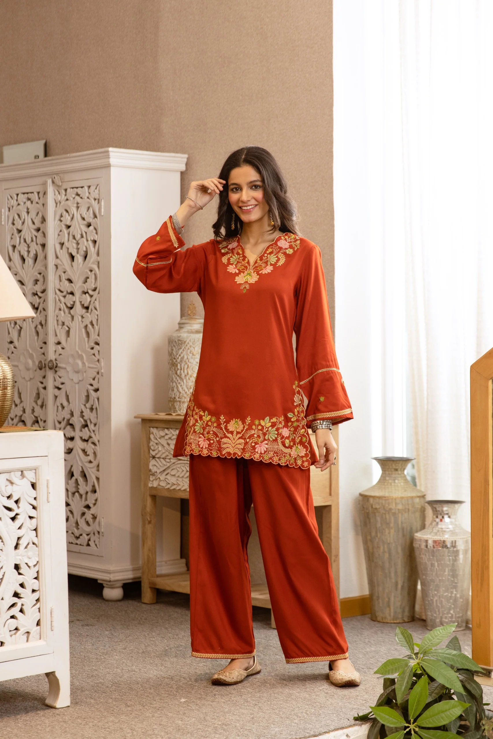 Karen Apricot Embroidery Cotton Co-ord Set - Image 6