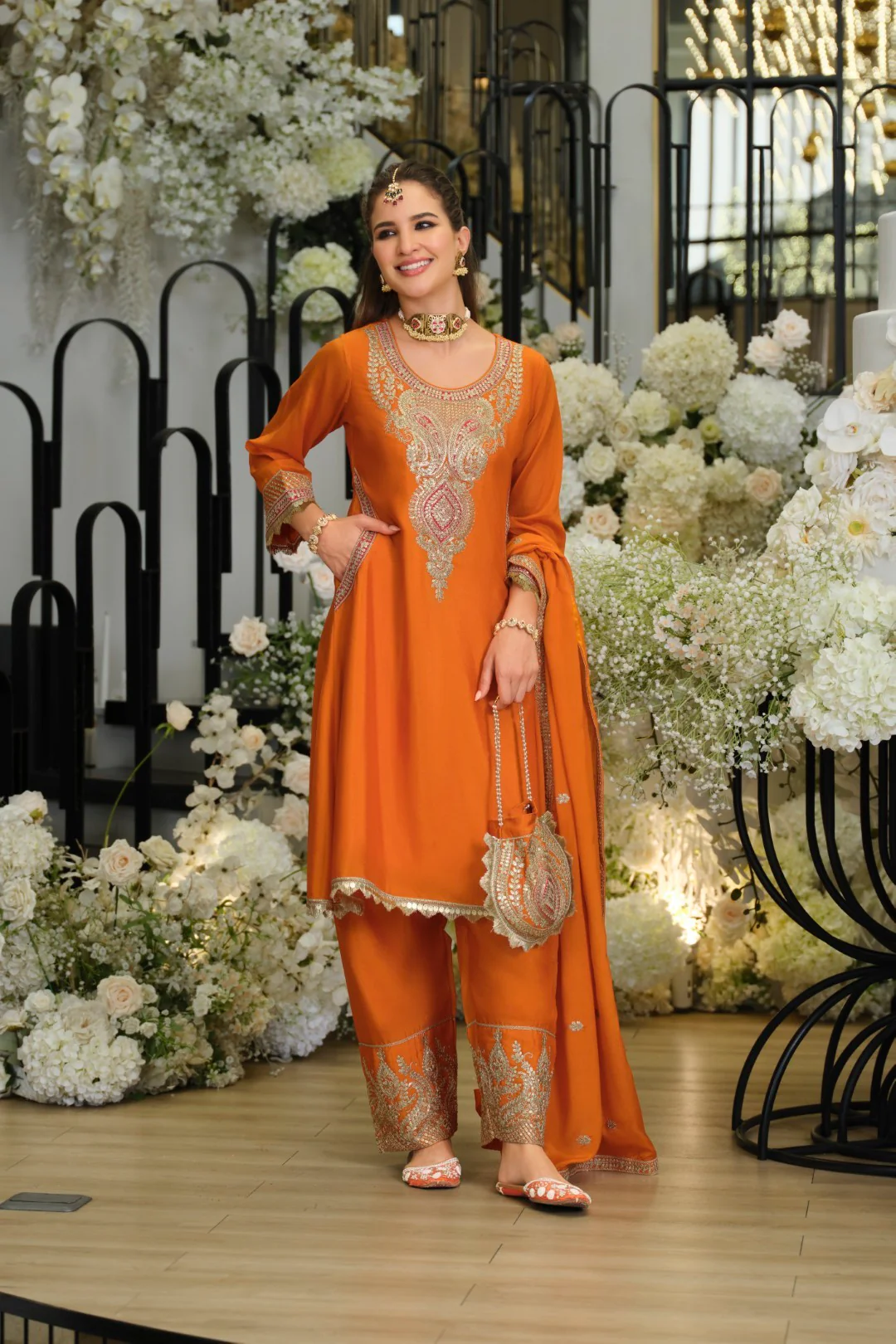 Areesa Apricot full work heavy suit set - Image 4