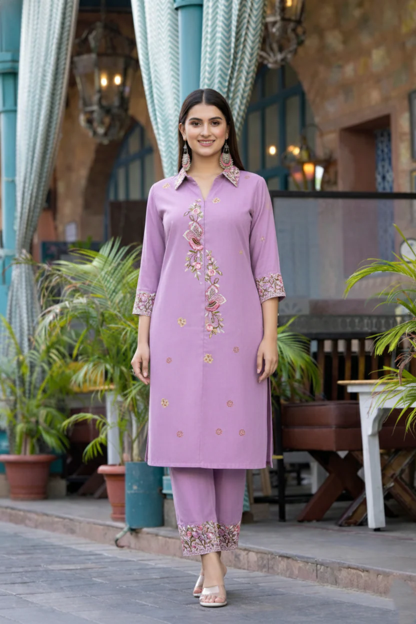 Pankhuri Lavender Embroidered Co-ord Set - Image 4