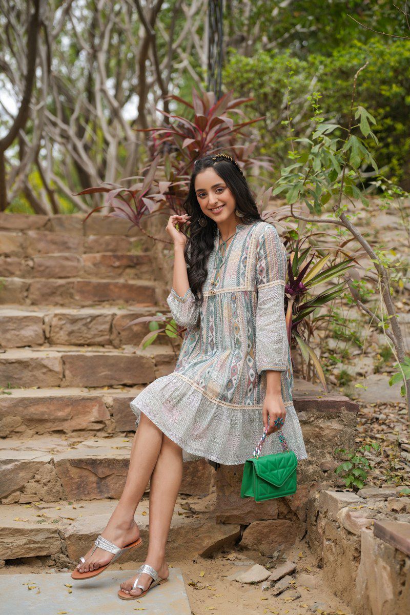 Jasheela Sky Printed Cotton Dress - Image 3