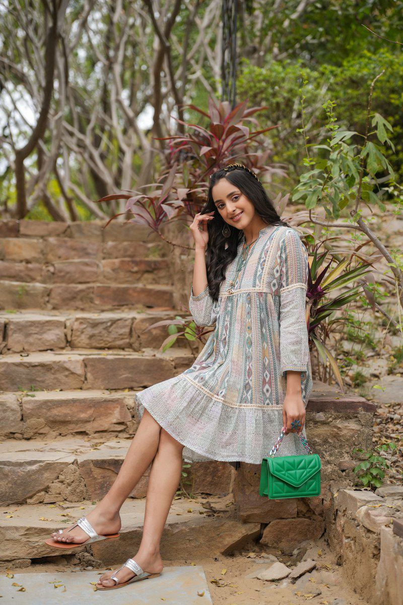 Jasheela Sky Printed Cotton Dress - Image 4
