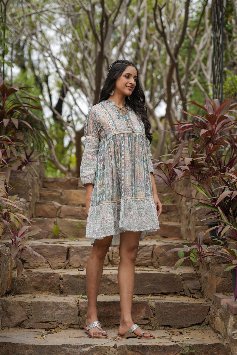 Jasheela Sky Printed Cotton Dress - Image 5