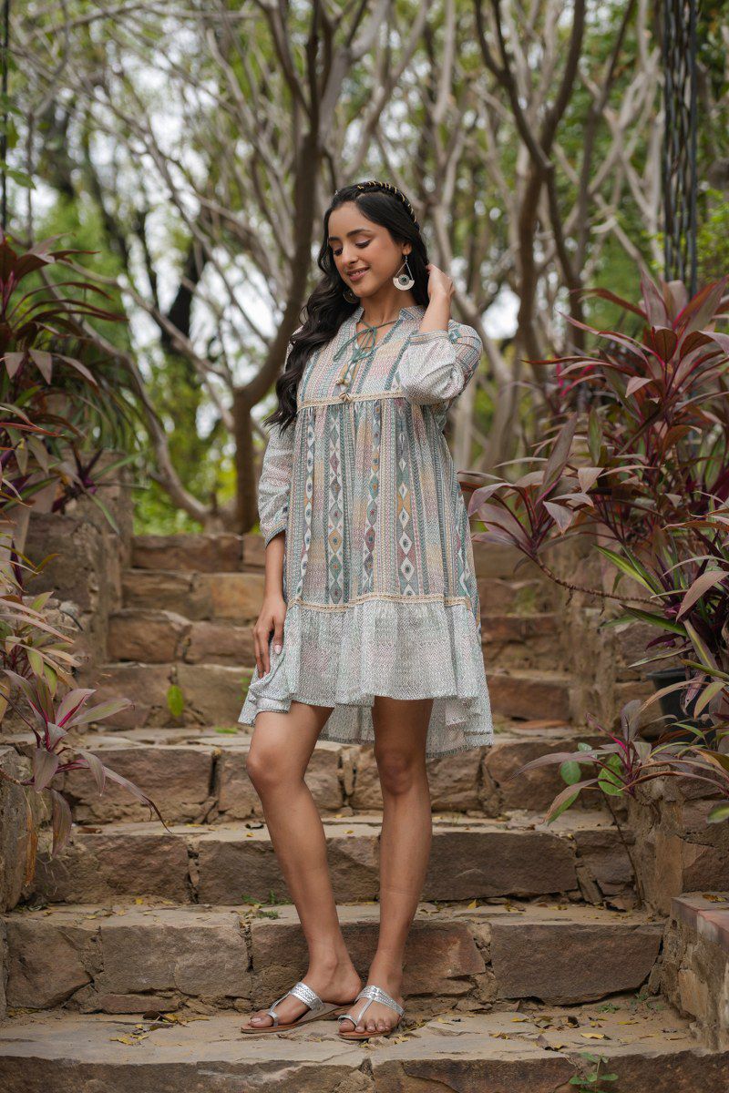Jasheela Sky Printed Cotton Dress - Image 6