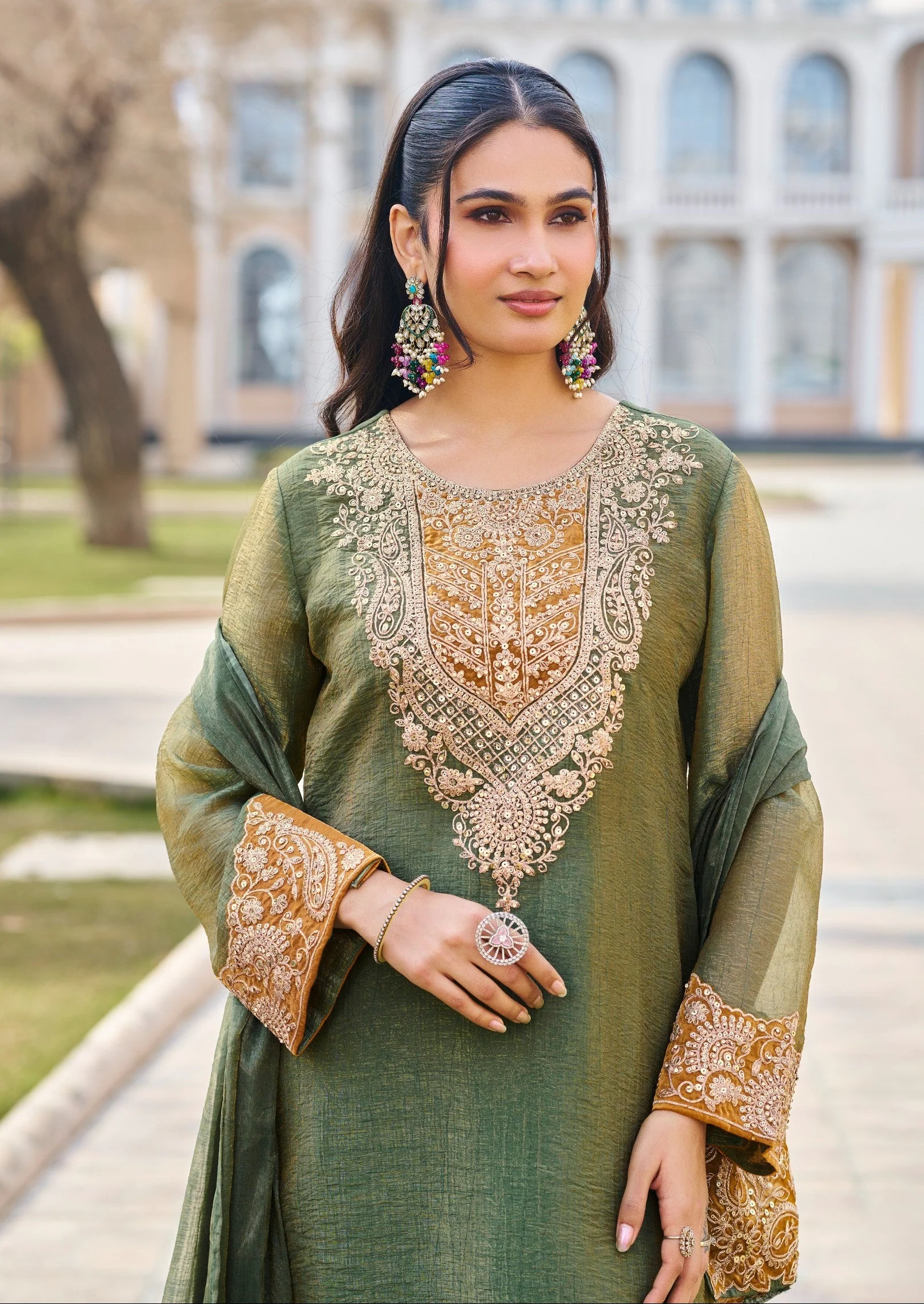 Mihika Olive Full Work Premium Suit set - Image 2