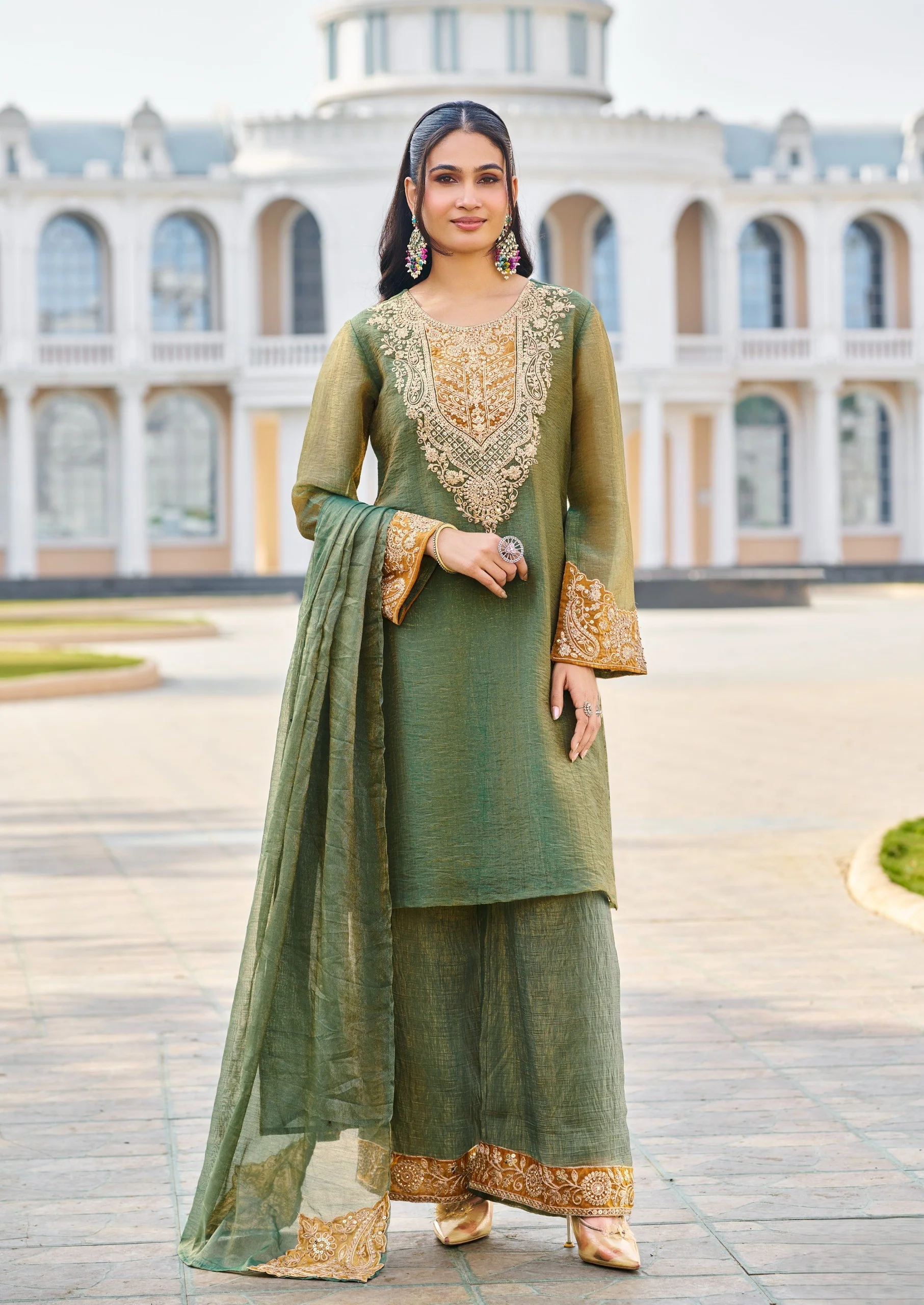 Mihika Olive Full Work Premium Suit set - Image 3