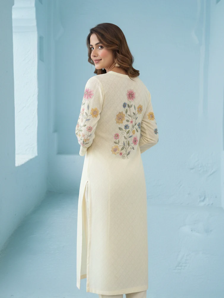 Kirti Mist Cotton Embroidered Suit Set - Image 10
