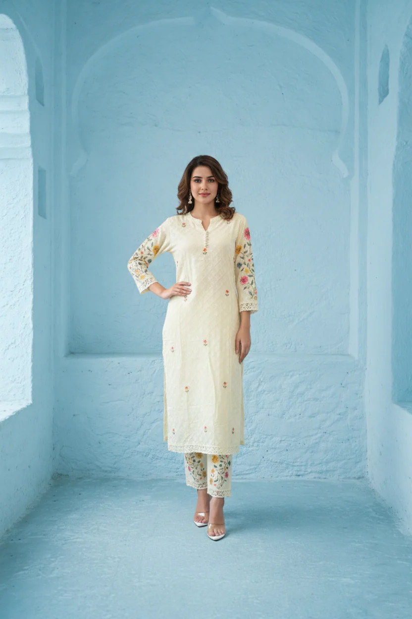 Kirti Mist Cotton Embroidered Suit Set - Image 11