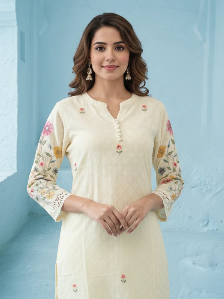 Kirti Mist Cotton Embroidered Suit Set - Image 2