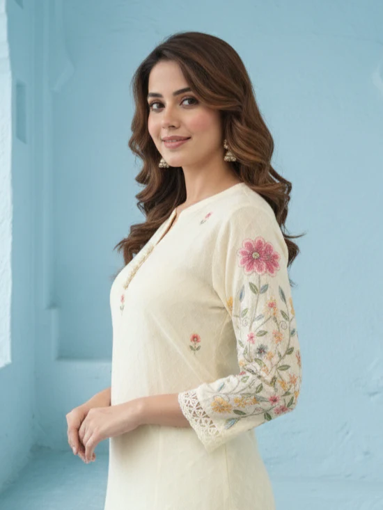 Kirti Mist Cotton Embroidered Suit Set - Image 3