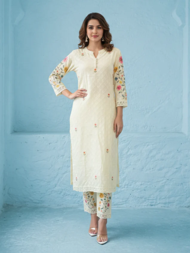 Kirti Mist Cotton Embroidered Suit Set - Image 5