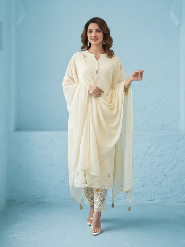 Kirti Mist Cotton Embroidered Suit Set - Image 6