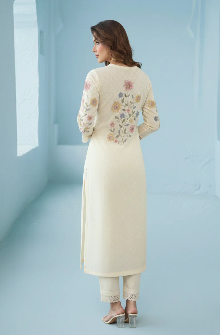Kirti Mist Cotton Embroidered Suit Set - Image 8