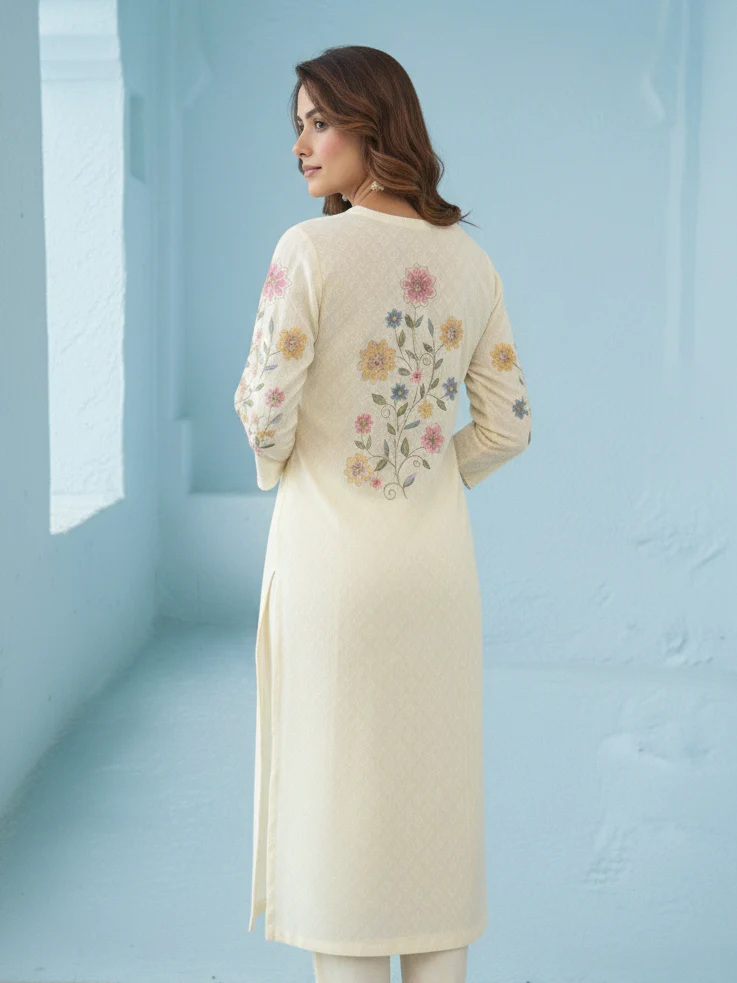 Kirti Mist Cotton Embroidered Suit Set - Image 9