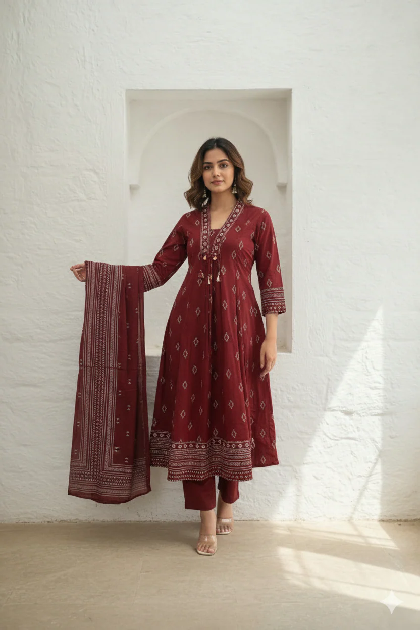 Vairagi Brick Printed Work Suit Set - Image 4