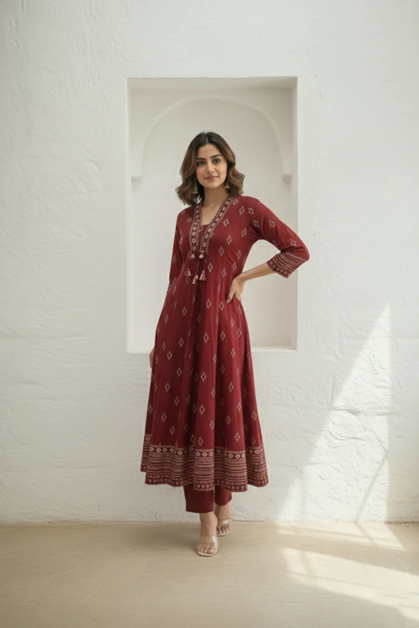 Vairagi Brick Printed Work Suit Set - Image 5