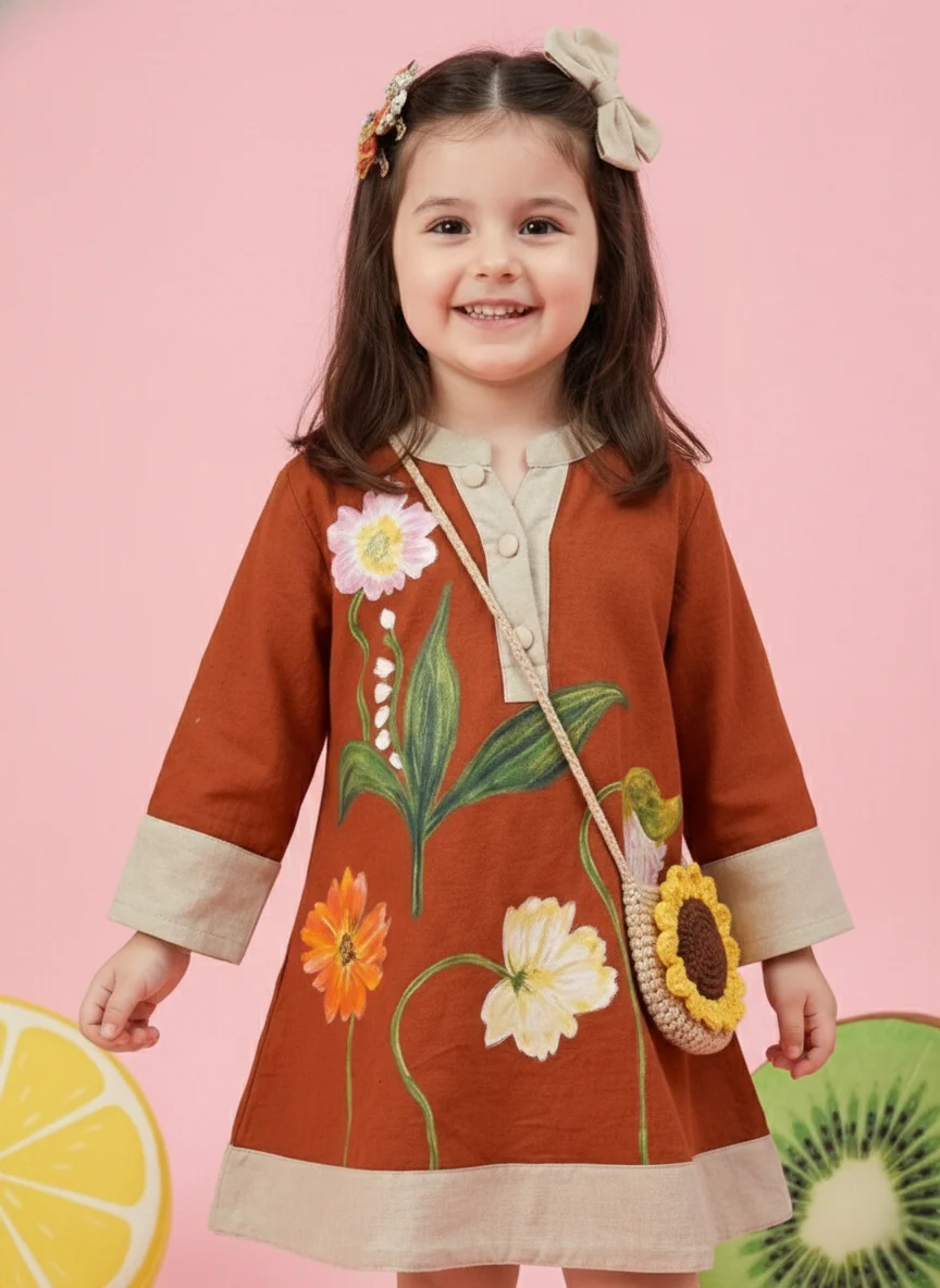 Joy tangerine embroidery cotton dress - Image 2