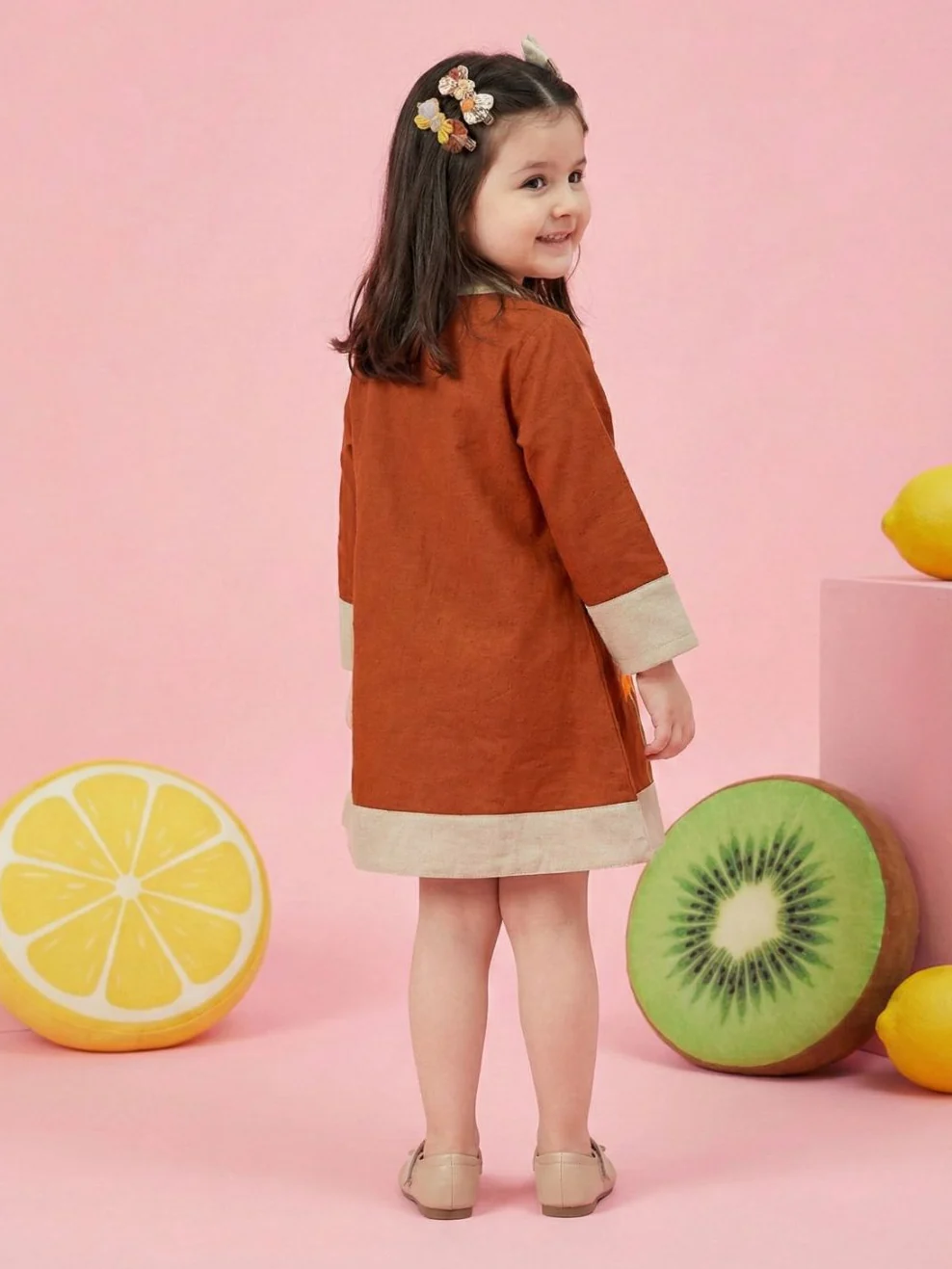 Joy tangerine embroidery cotton dress - Image 3
