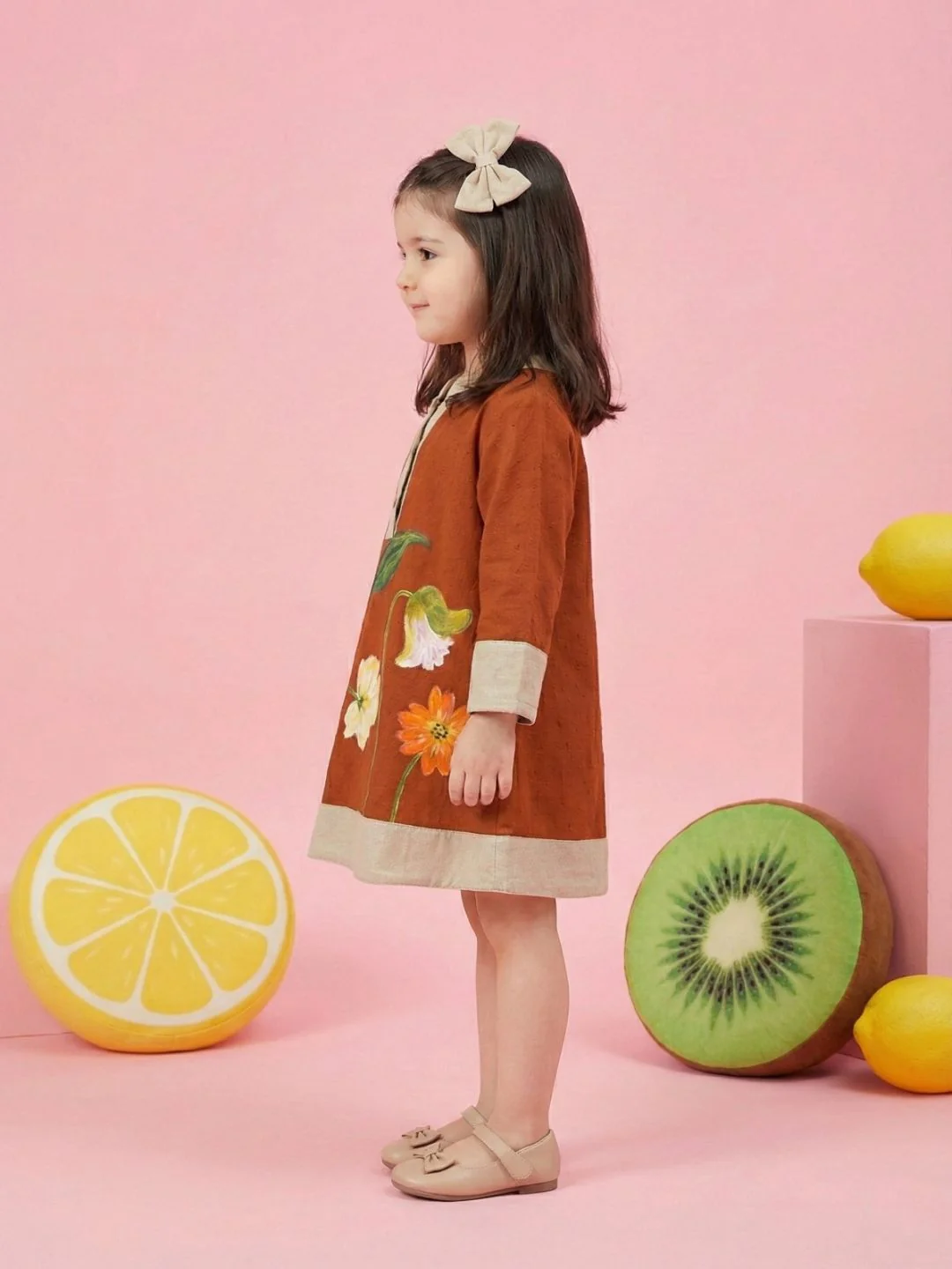 Joy tangerine embroidery cotton dress - Image 4