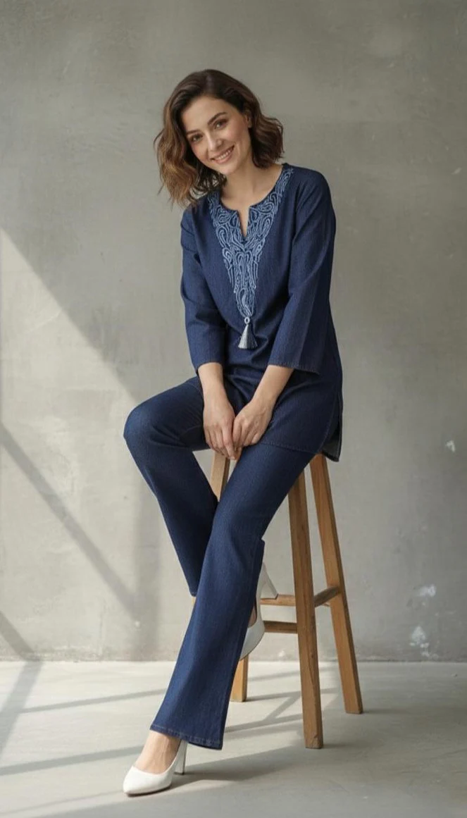 Prisha lapis denim embroidery co-ord set - Image 4