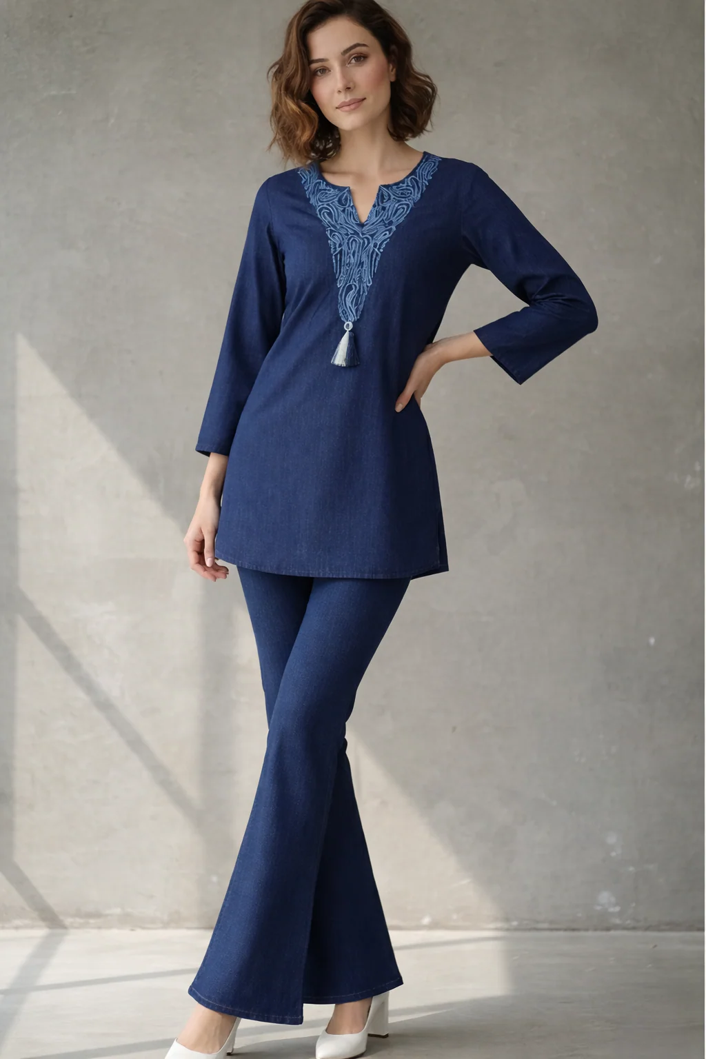Prisha lapis denim embroidery co-ord set - Image 5
