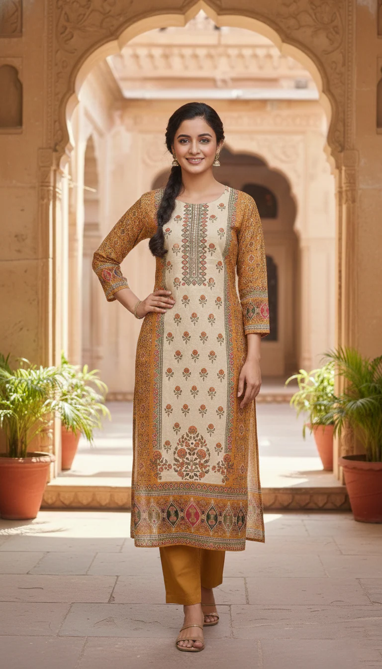 Shanti Mustard Printed Suit set - Image 4