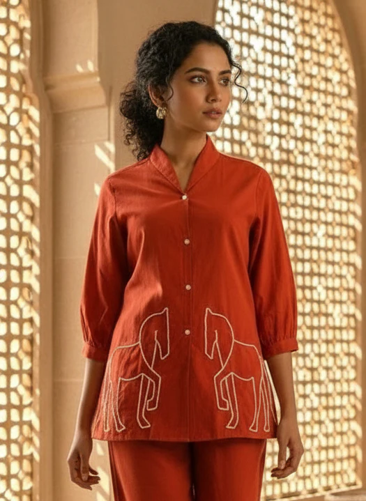 Sargi tangerine embroidery co-ord set - Image 2