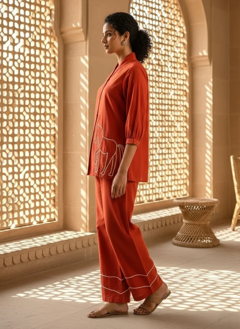 Sargi tangerine embroidery co-ord set - Image 3