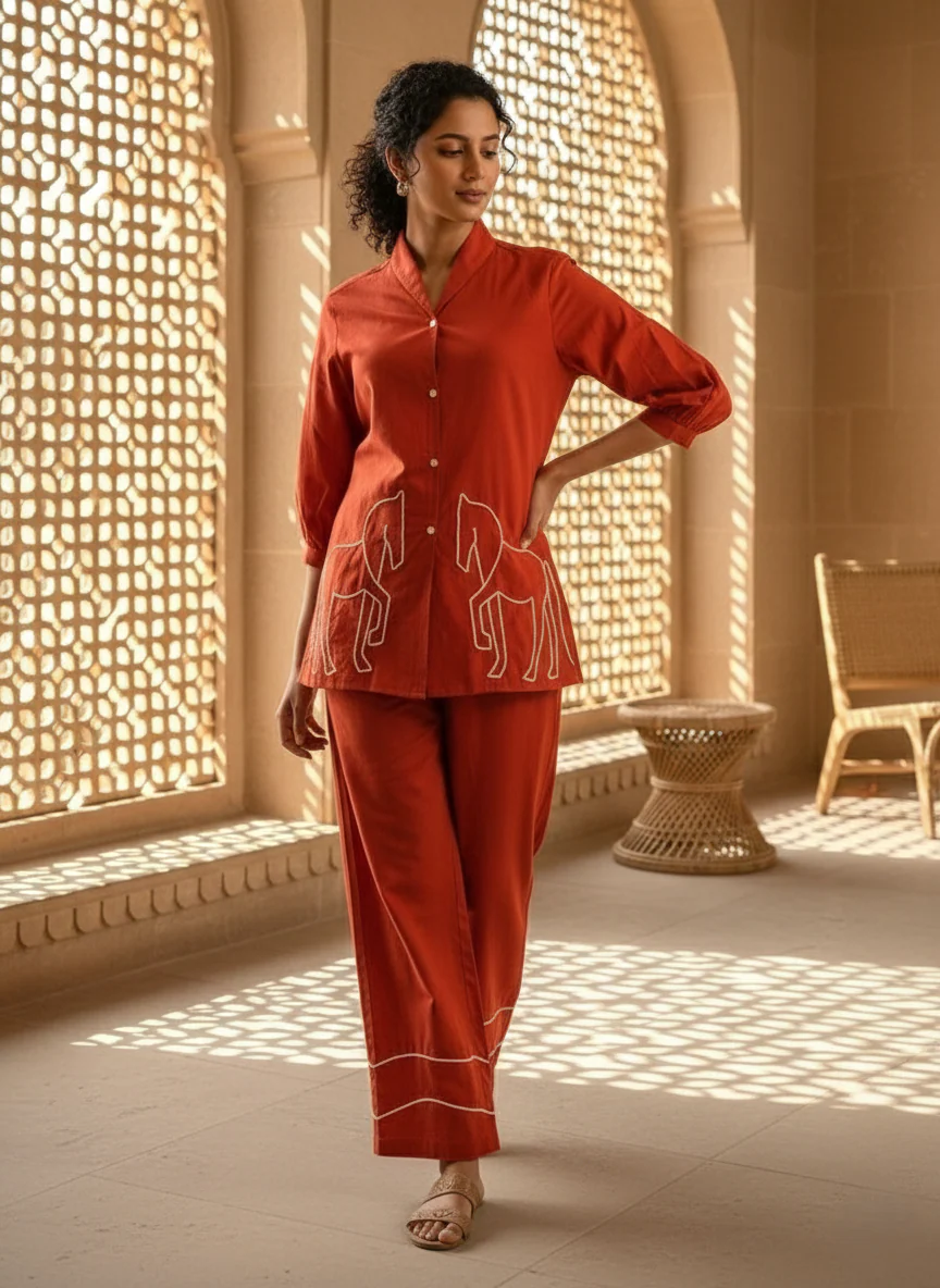 Sargi tangerine embroidery co-ord set - Image 4