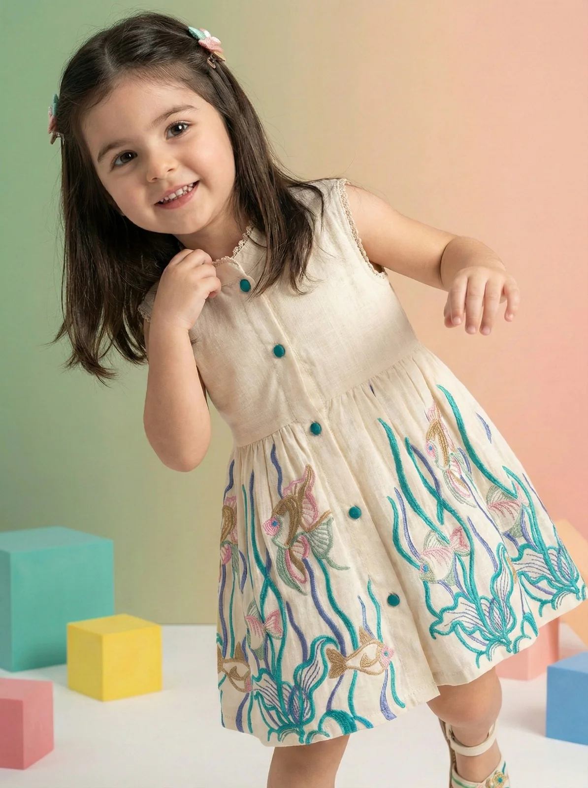 Joy marine embrodiery cotton Dress - Image 2