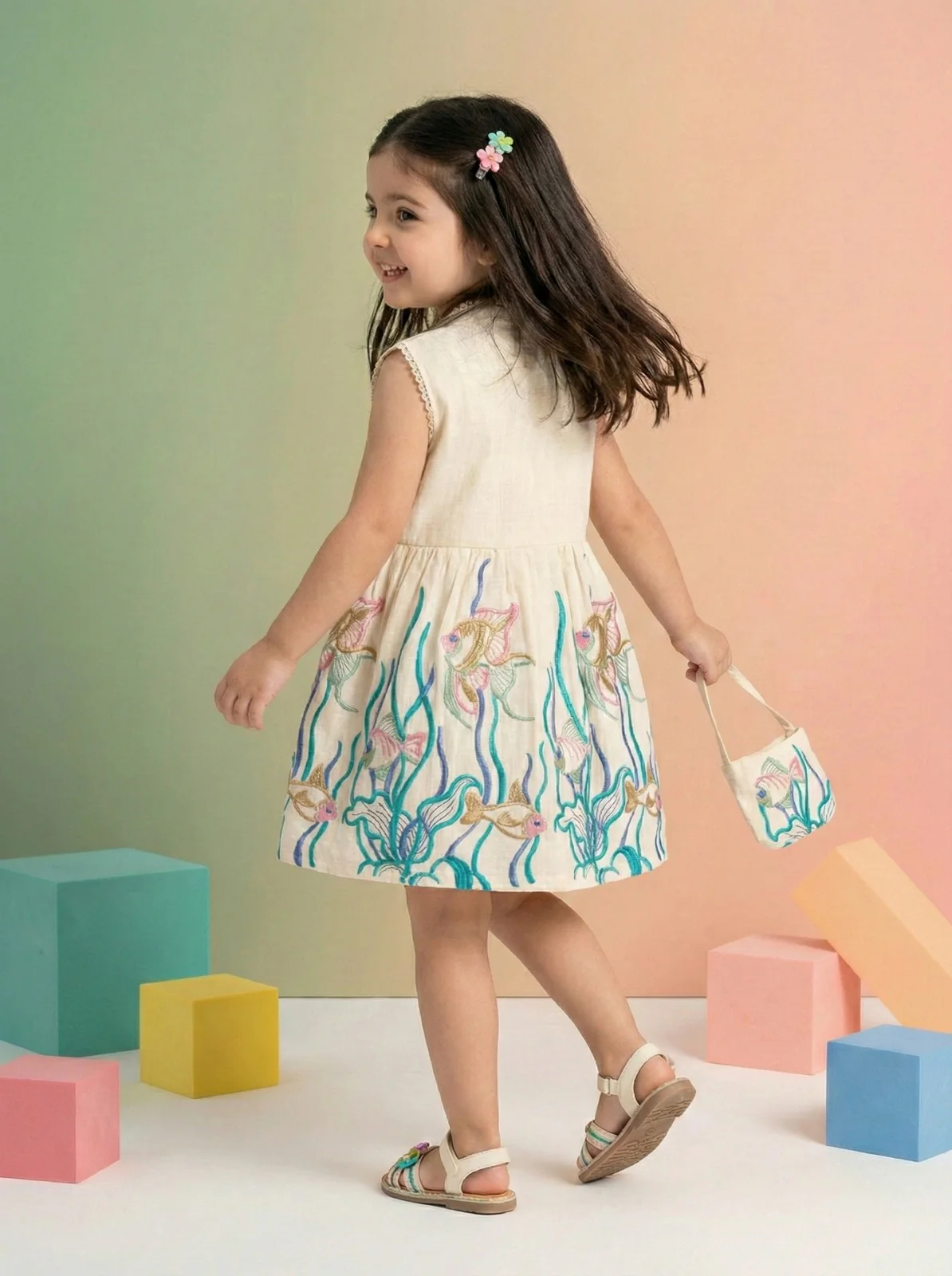 Joy marine embrodiery cotton Dress - Image 3