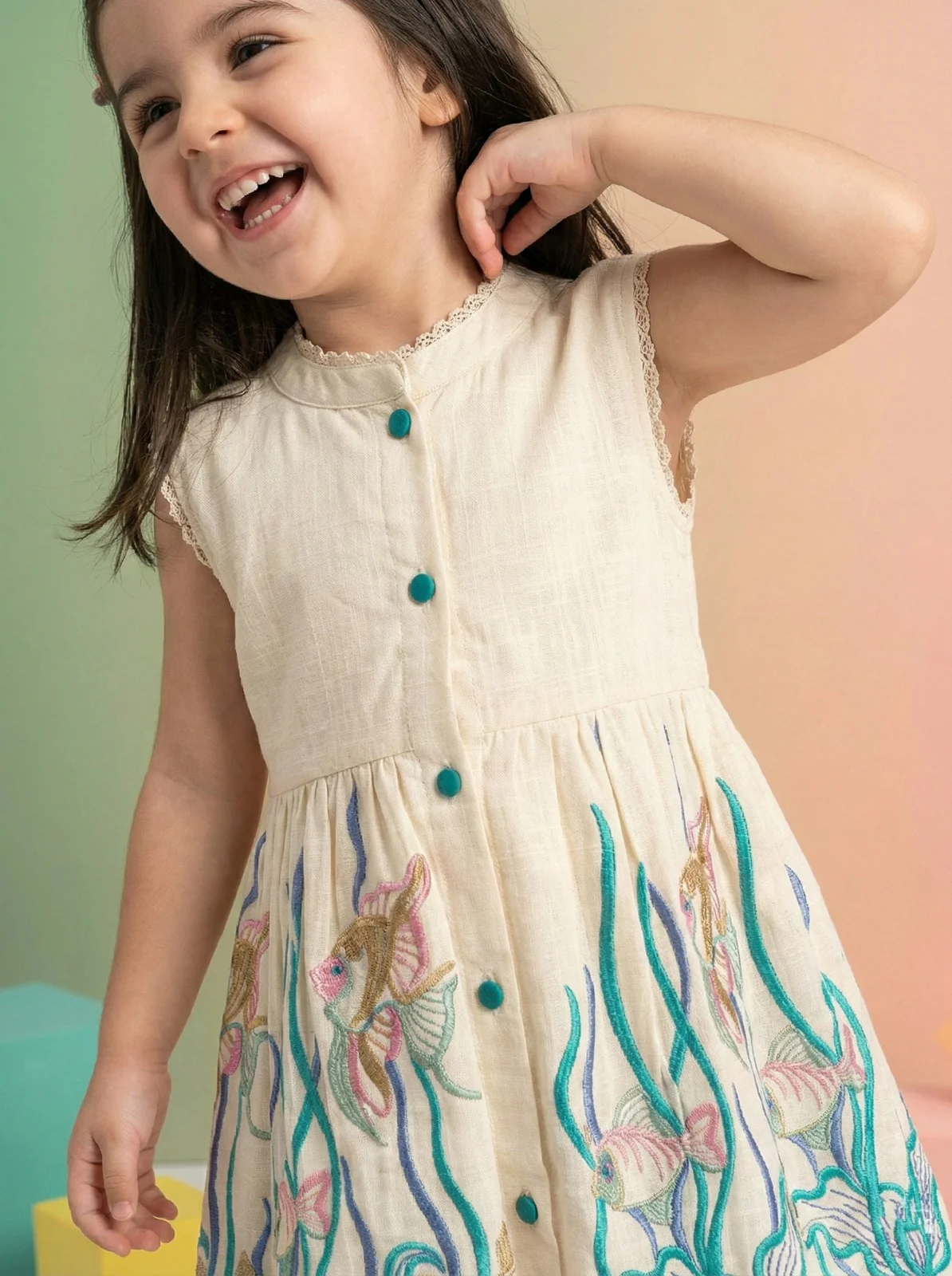 Joy marine embrodiery cotton Dress - Image 4