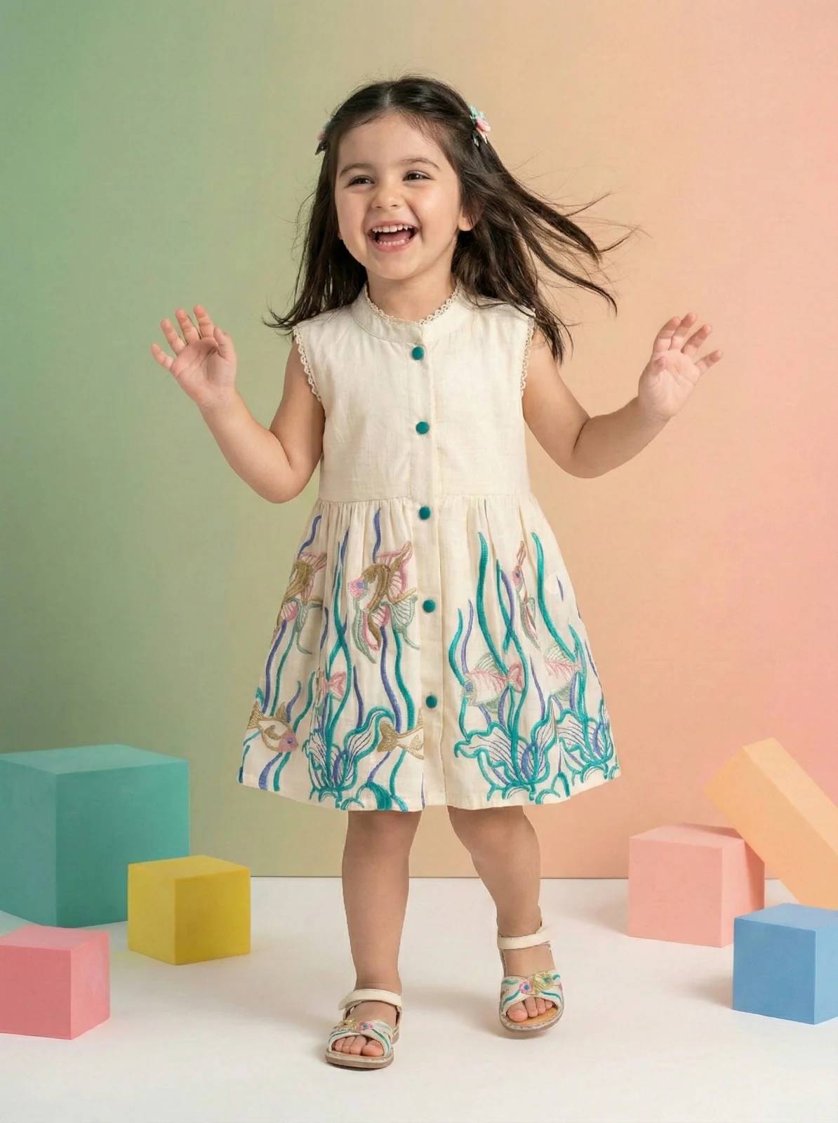 Joy marine embrodiery cotton Dress - Image 5