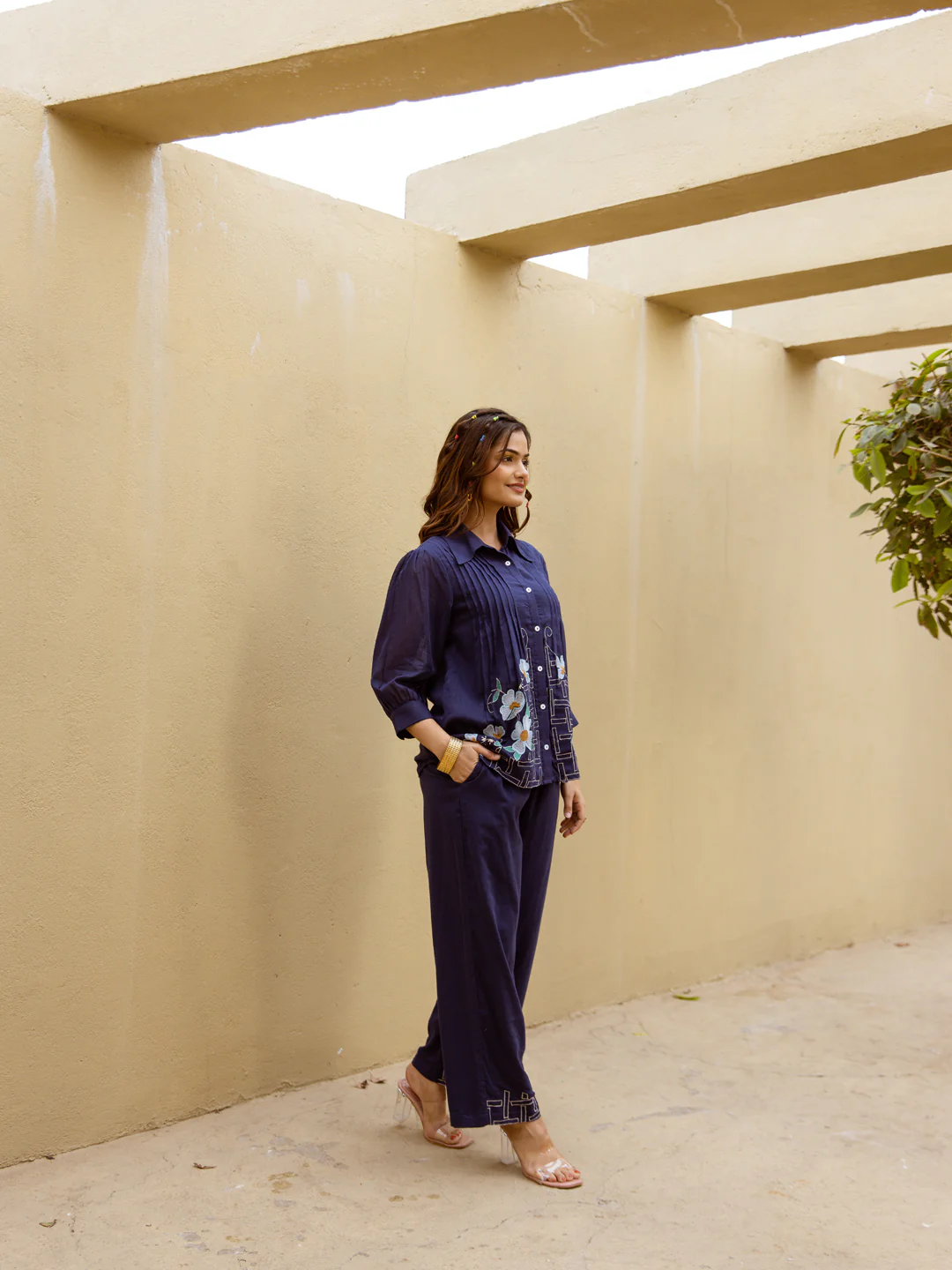 Viva Indigo Embroidered Cotton Co-ord Set - Image 3