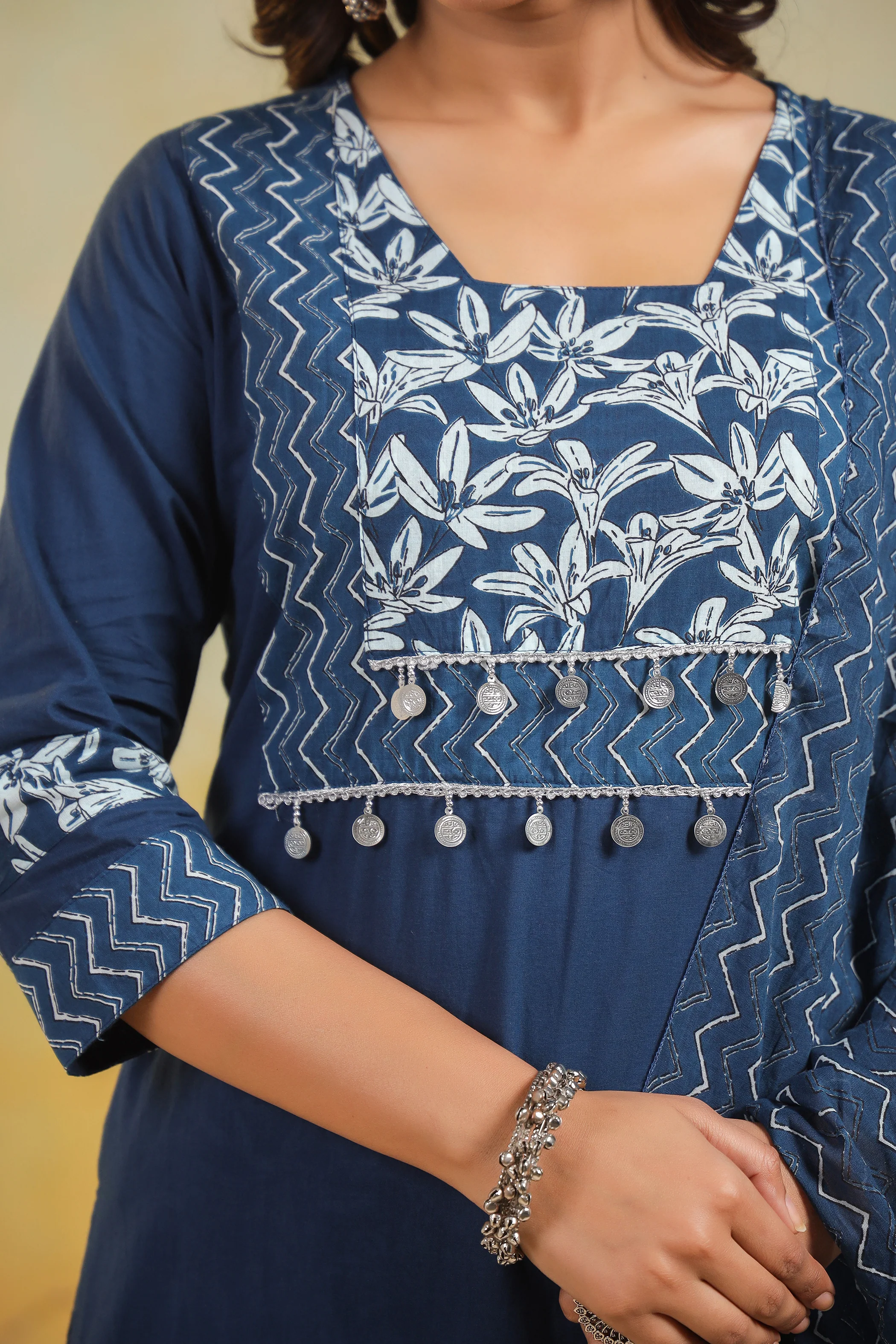 ARANYA INDIGO IKAT PRINT PURE COTTON SUIT SET - Image 10