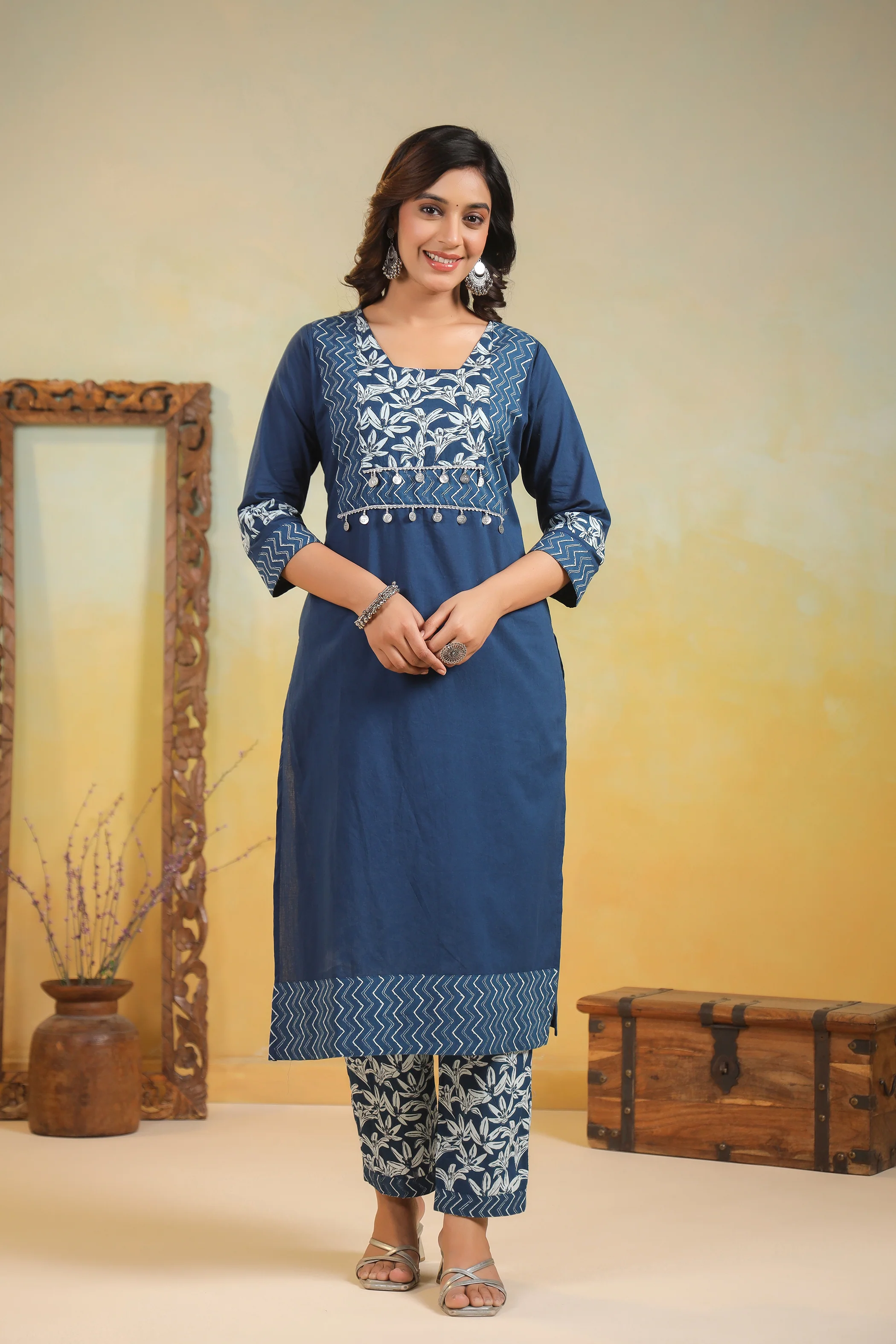 ARANYA INDIGO IKAT PRINT PURE COTTON SUIT SET - Image 13