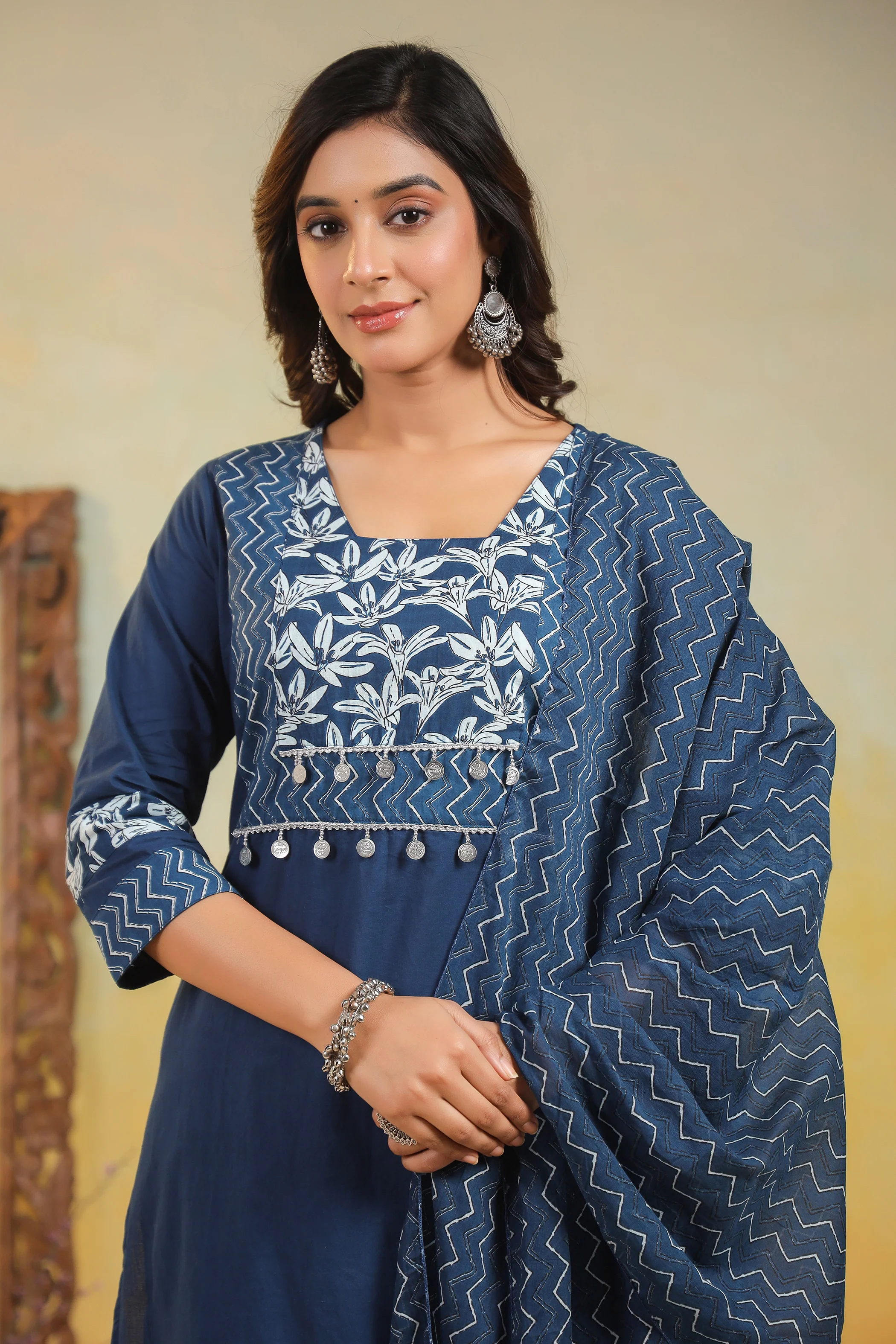 ARANYA INDIGO IKAT PRINT PURE COTTON SUIT SET - Image 2