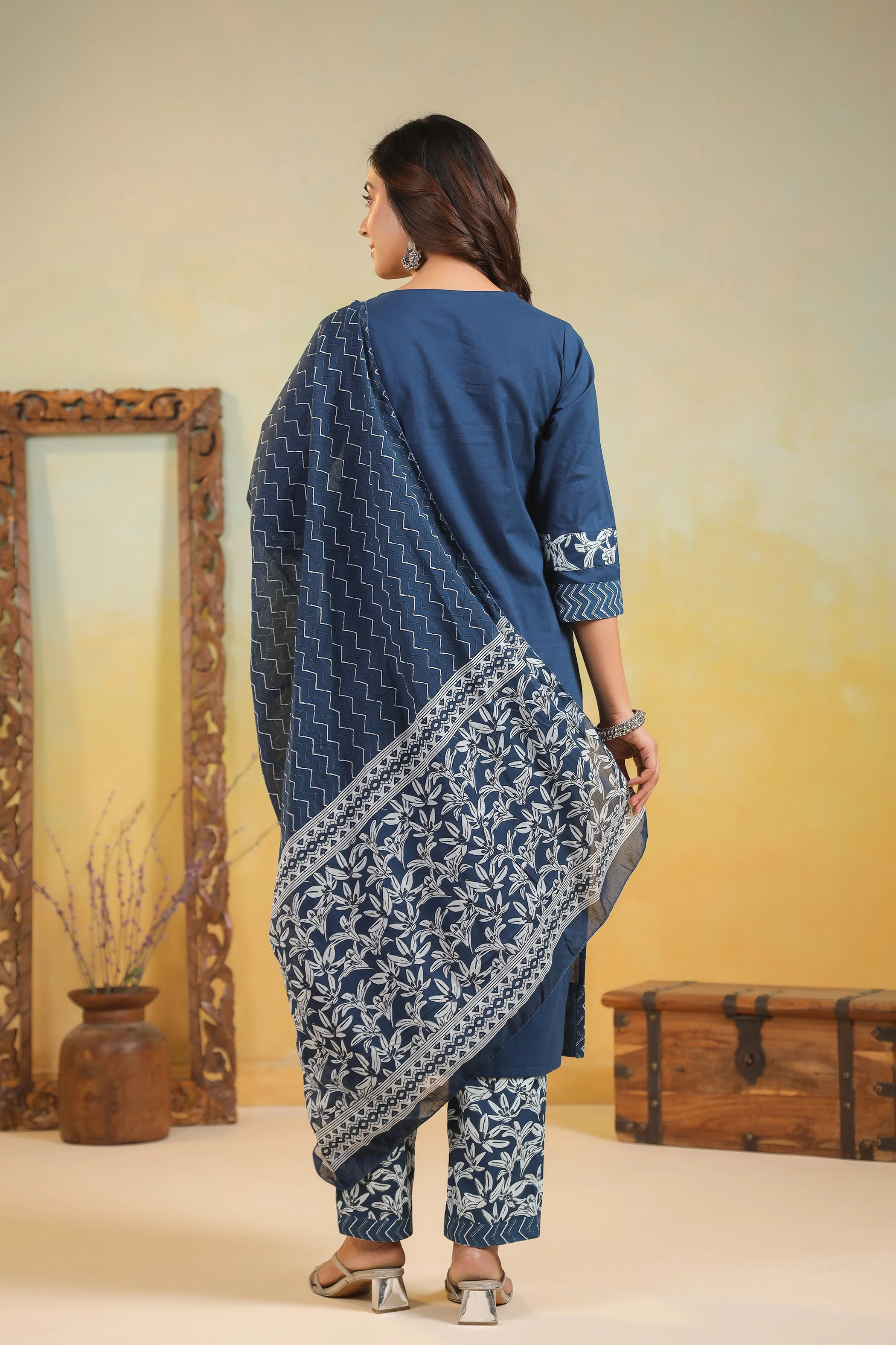 ARANYA INDIGO IKAT PRINT PURE COTTON SUIT SET - Image 5