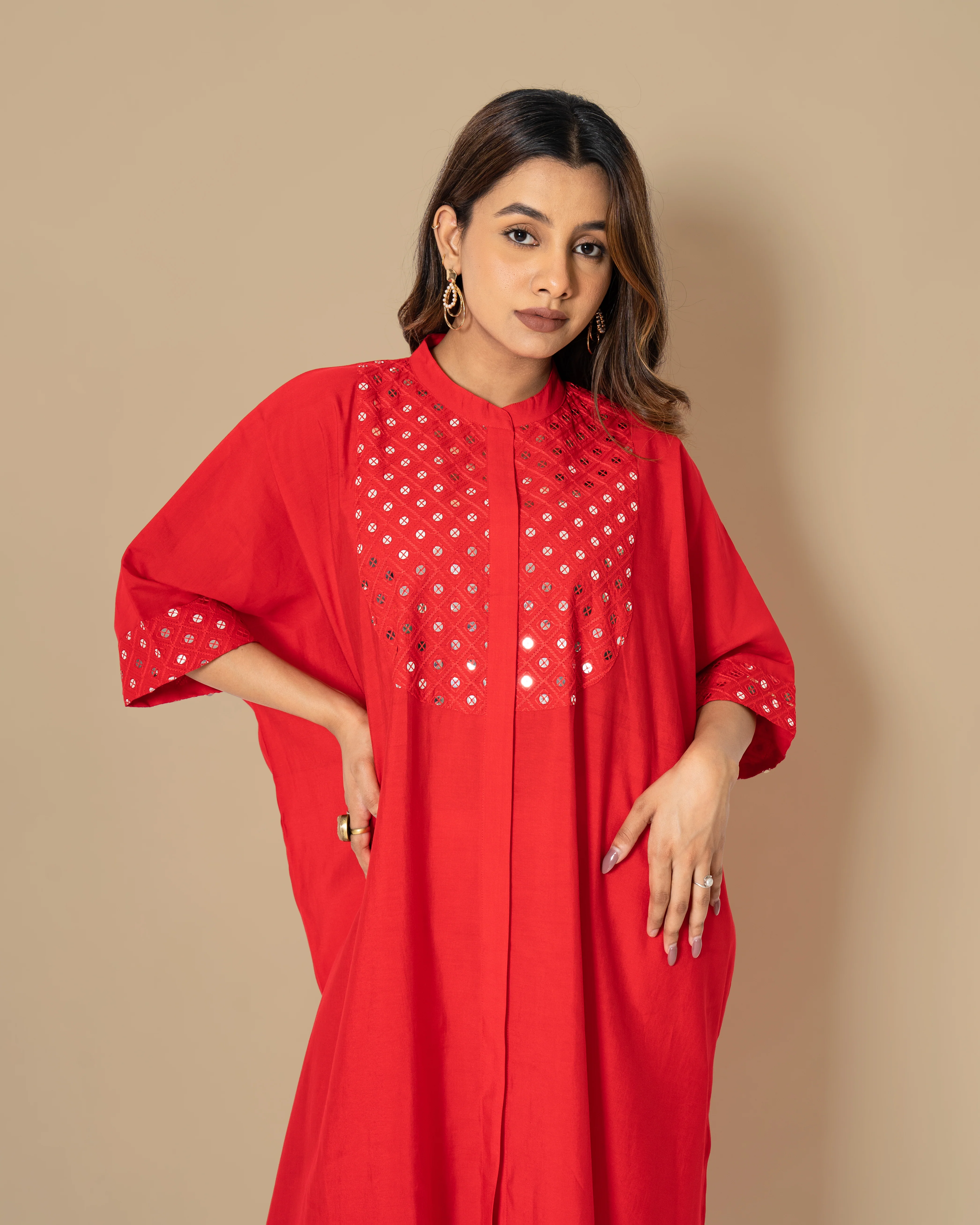 Naina Carmine  Mirror Work Co-ord Set - Image 2