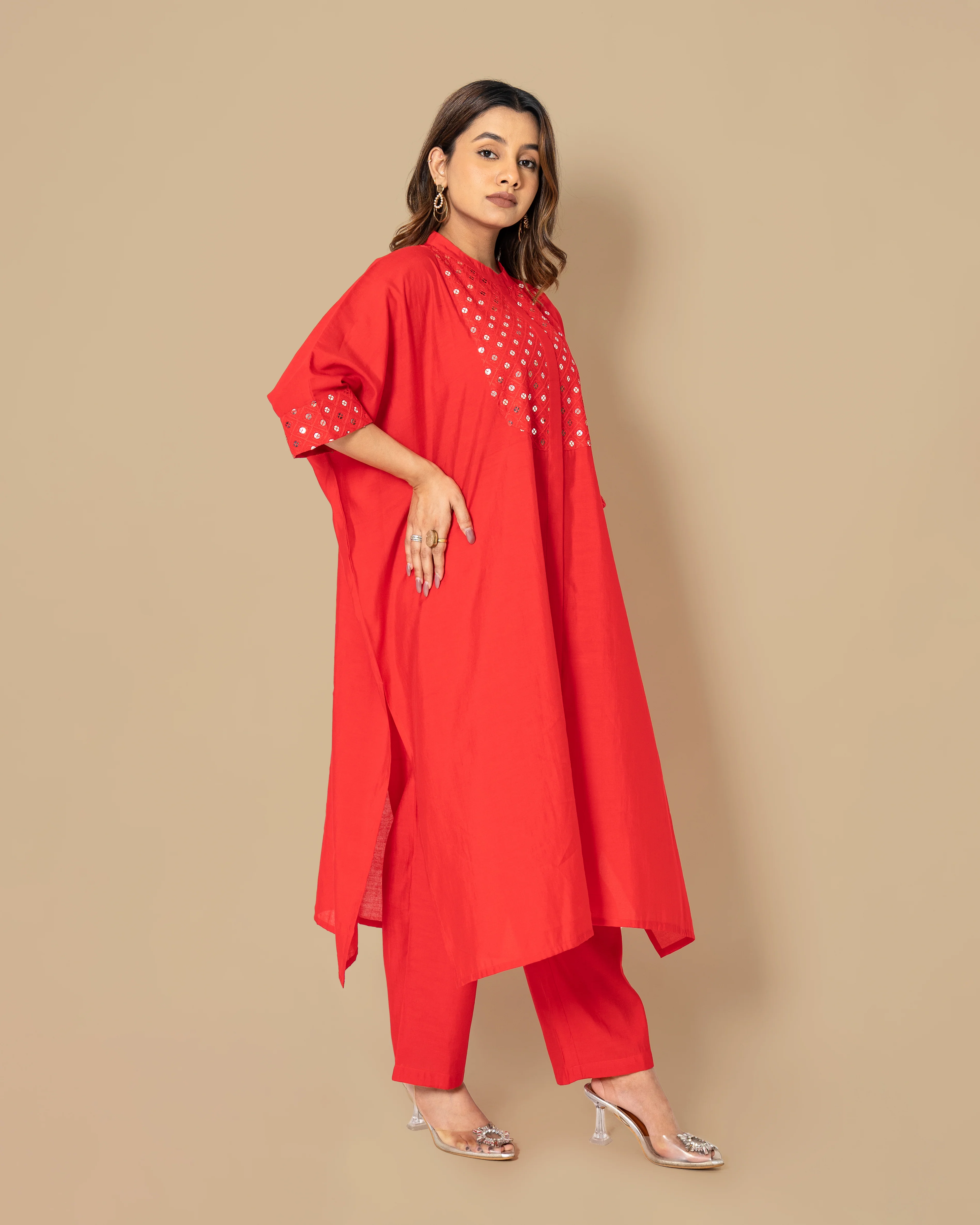 Naina Carmine  Mirror Work Co-ord Set - Image 3