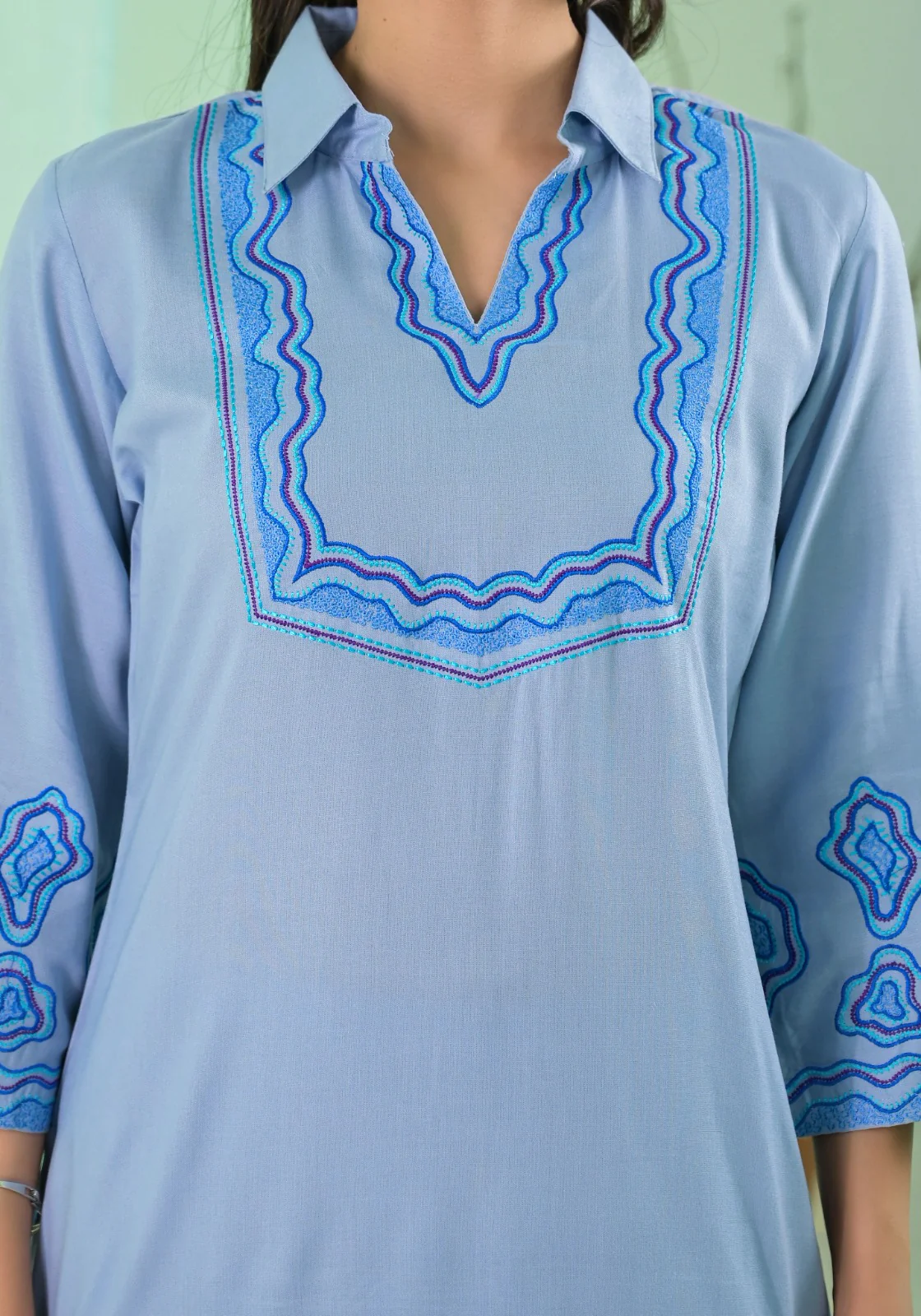 VARTIKA SKY EMBROIDERED KURTA PANT SET - Image 2