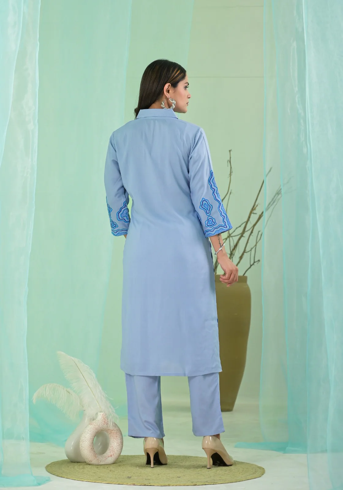VARTIKA SKY EMBROIDERED KURTA PANT SET - Image 7