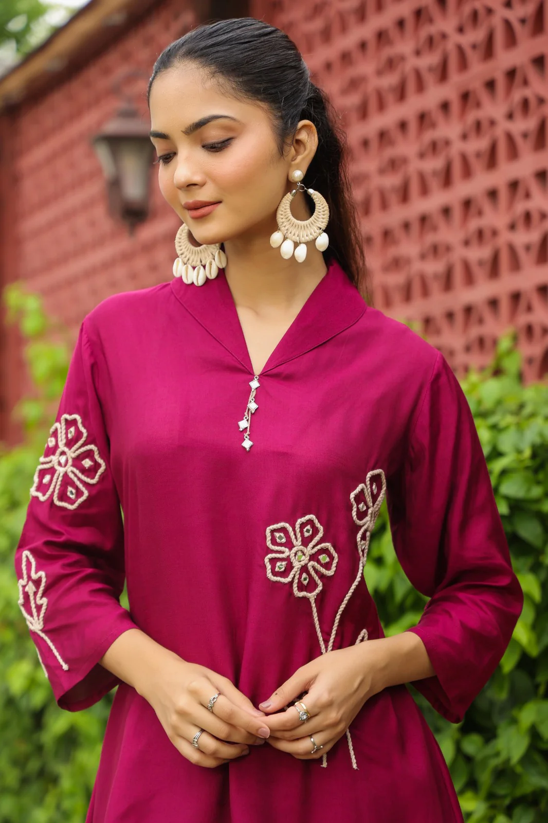 Sargi claret embroidery cotton co-ord set - Image 2