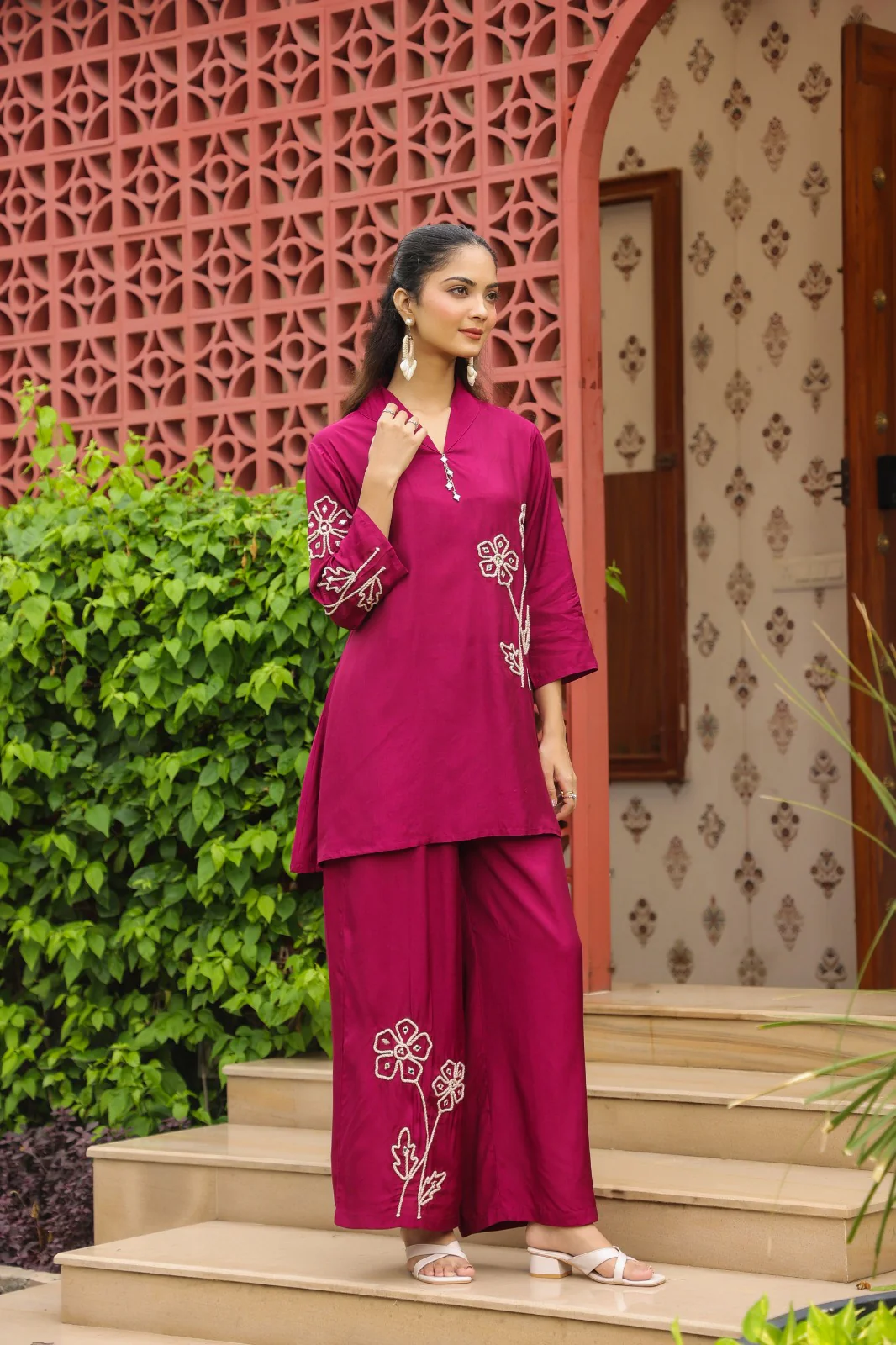 Sargi claret embroidery cotton co-ord set - Image 3