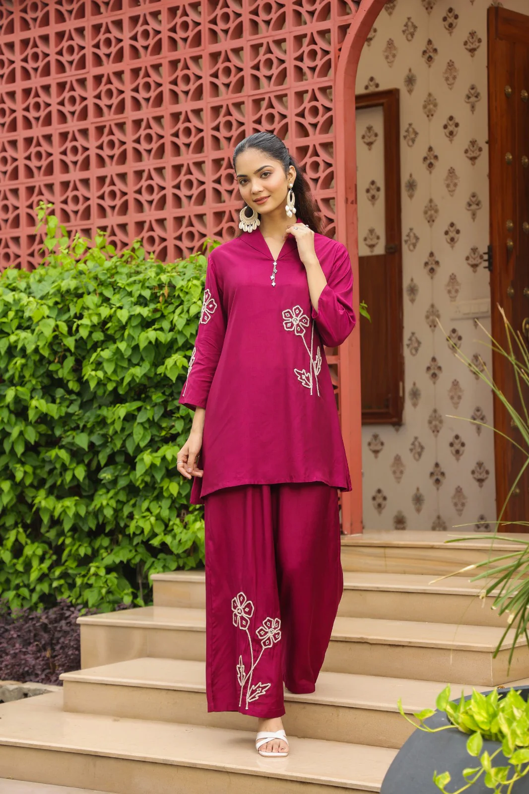 Sargi claret embroidery cotton co-ord set - Image 4